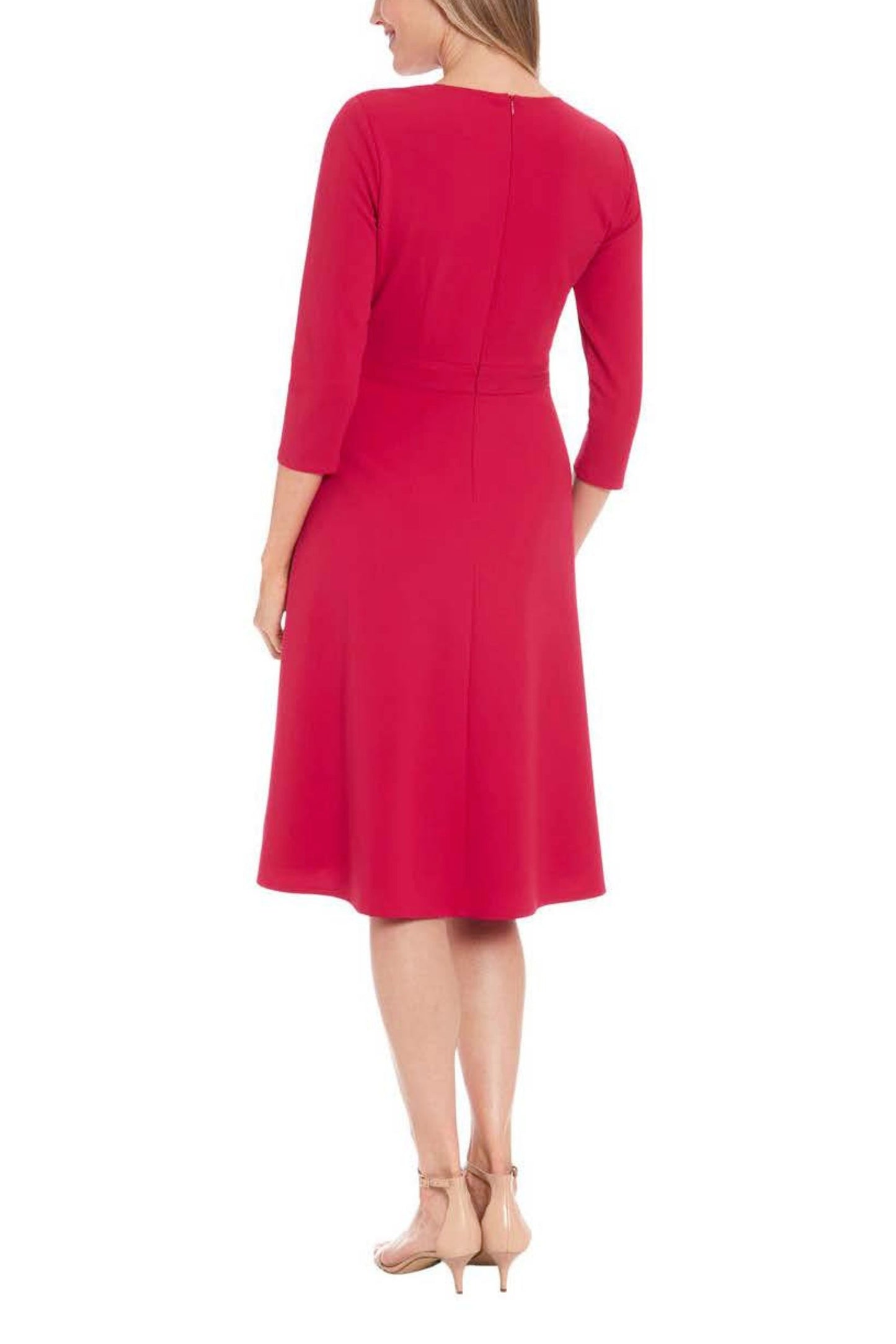 London Times 3/4 Sleeve A-Line Midi Dress