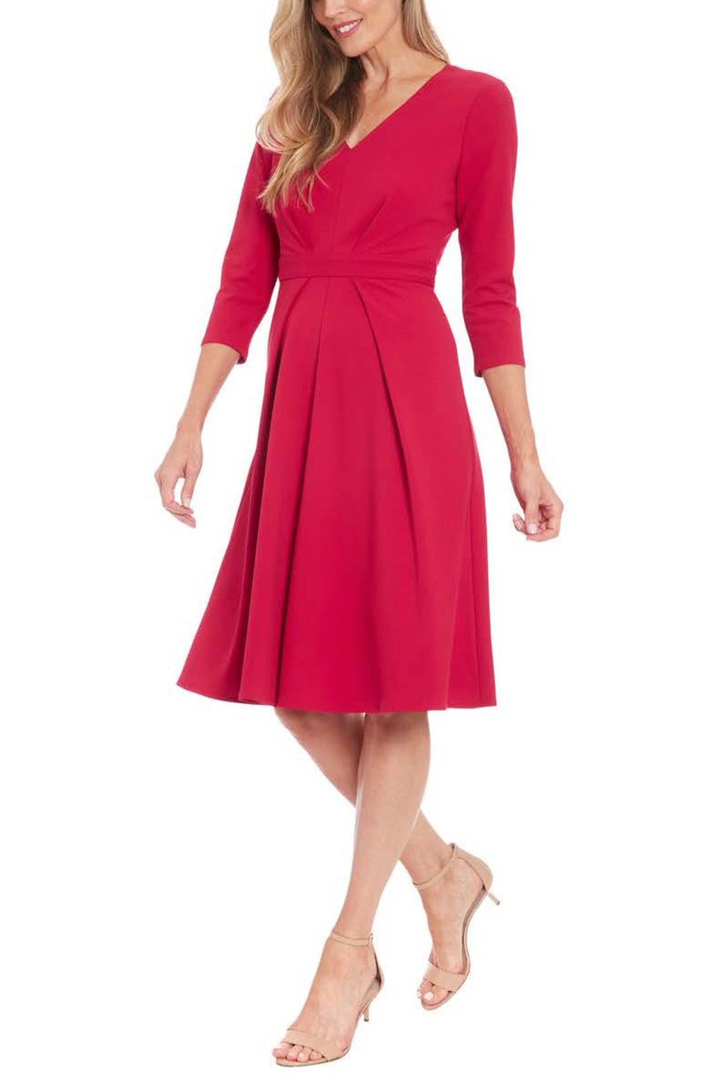 London Times 3/4 Sleeve A-Line Midi Dress