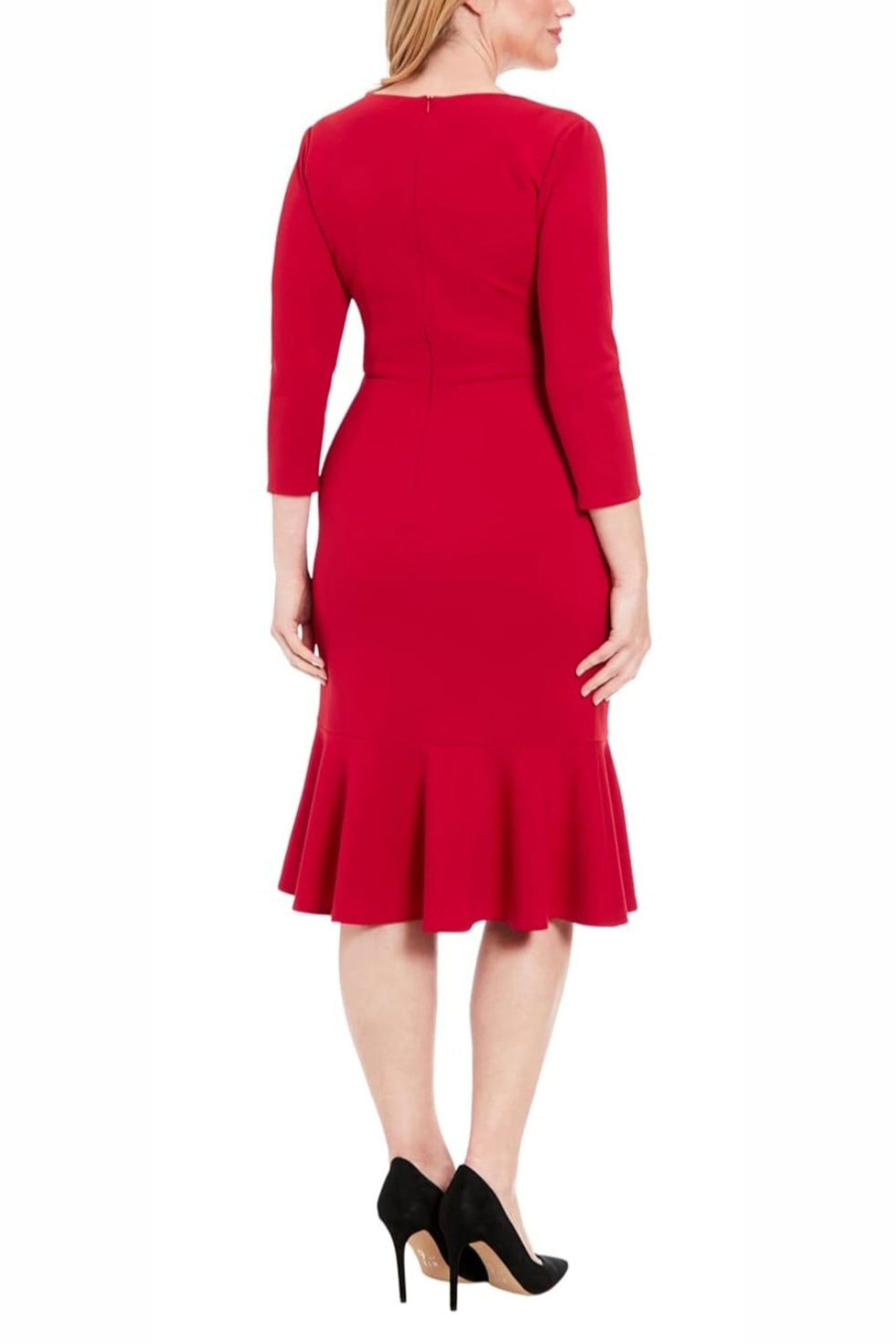 London Times 3/4 Sleeve Sheath Midi Dress