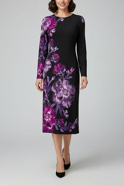 London Times Floral Print Long Sleeve Midi Dress