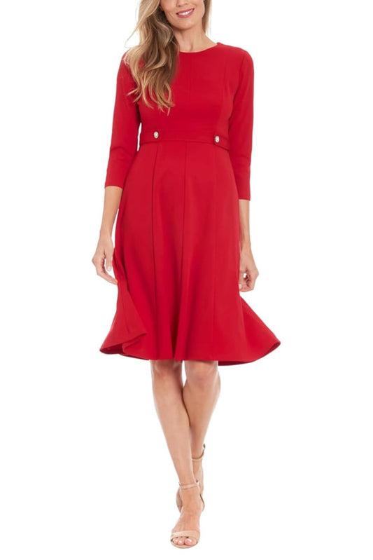 London Times 3/4 Sleeve A-Line Midi Dress