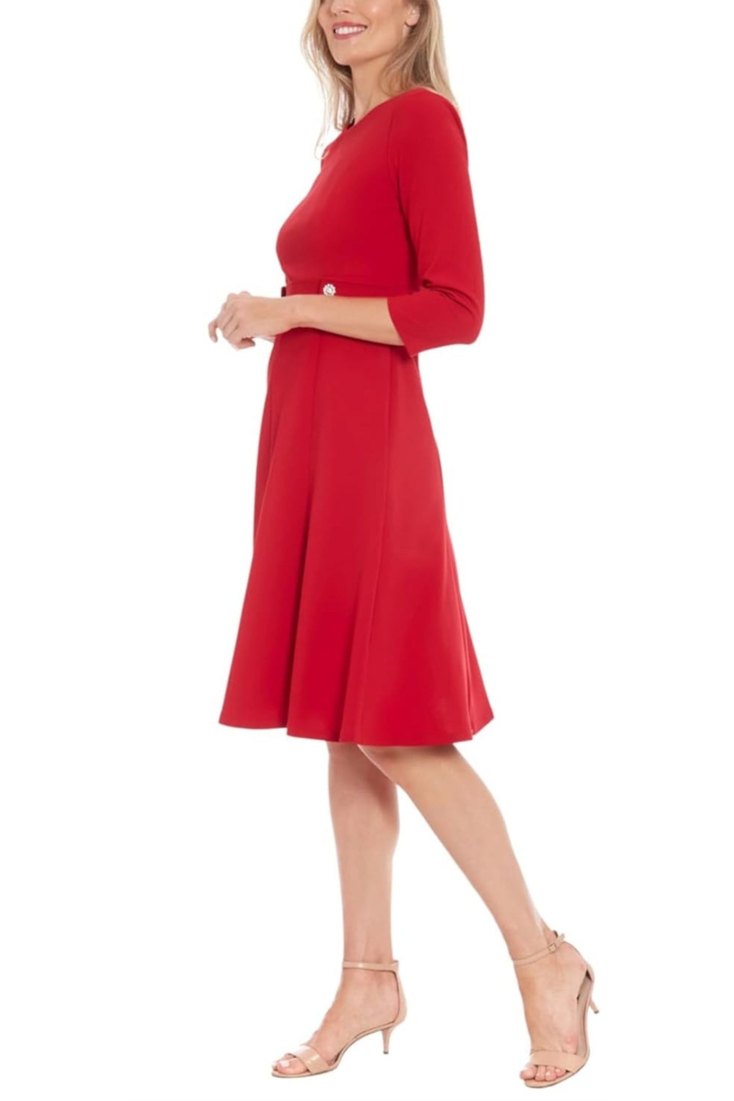 London Times 3/4 Sleeve A-Line Midi Dress