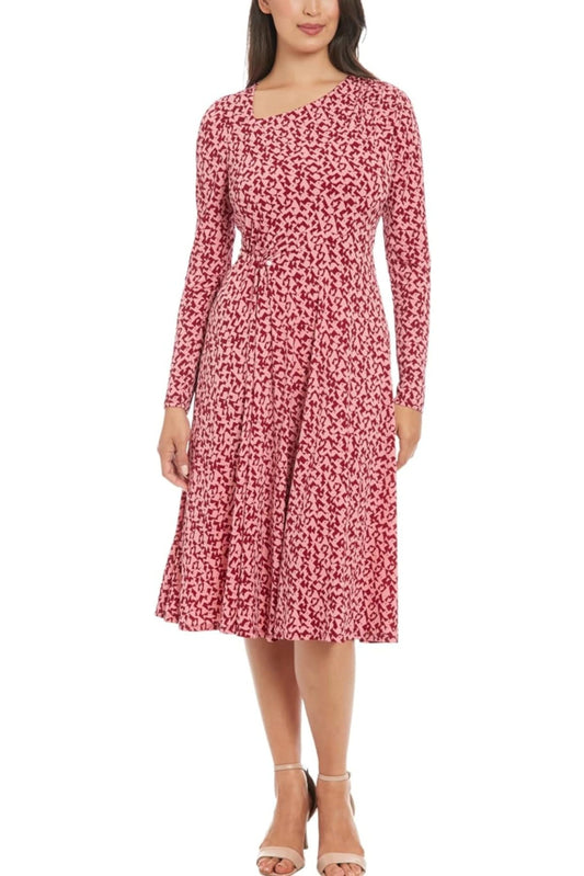 London Times Abstract Print A-Line Midi Dress