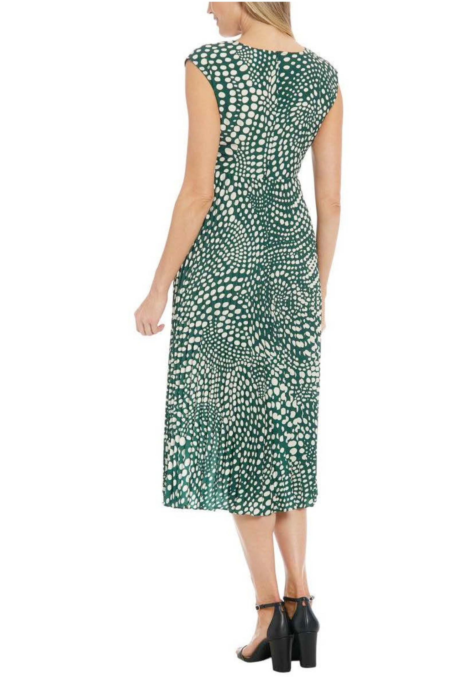 London Times Polkadot Pleated Hi-Lo Midi Dress