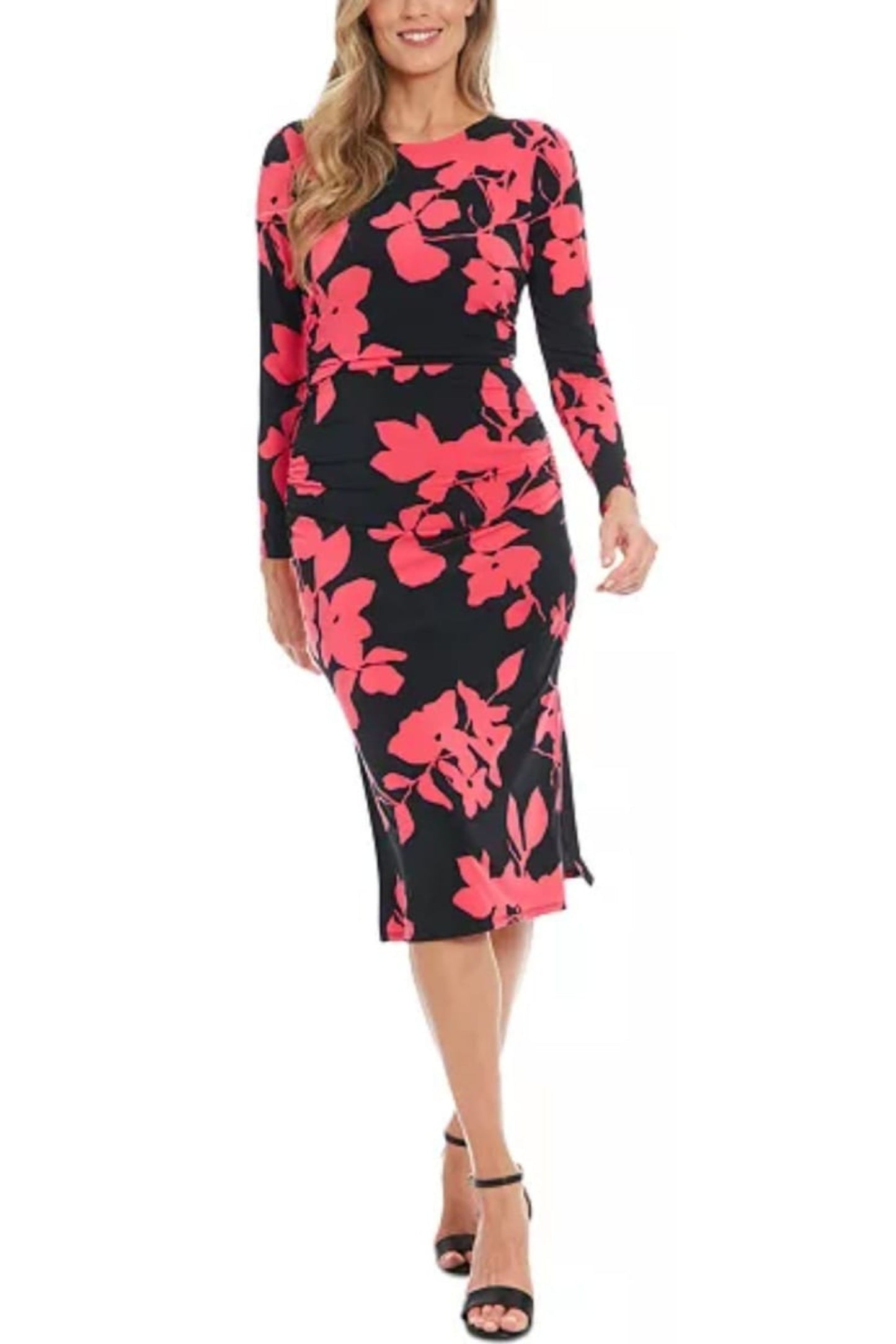 London Times Flower Print Sheath Midi Dress