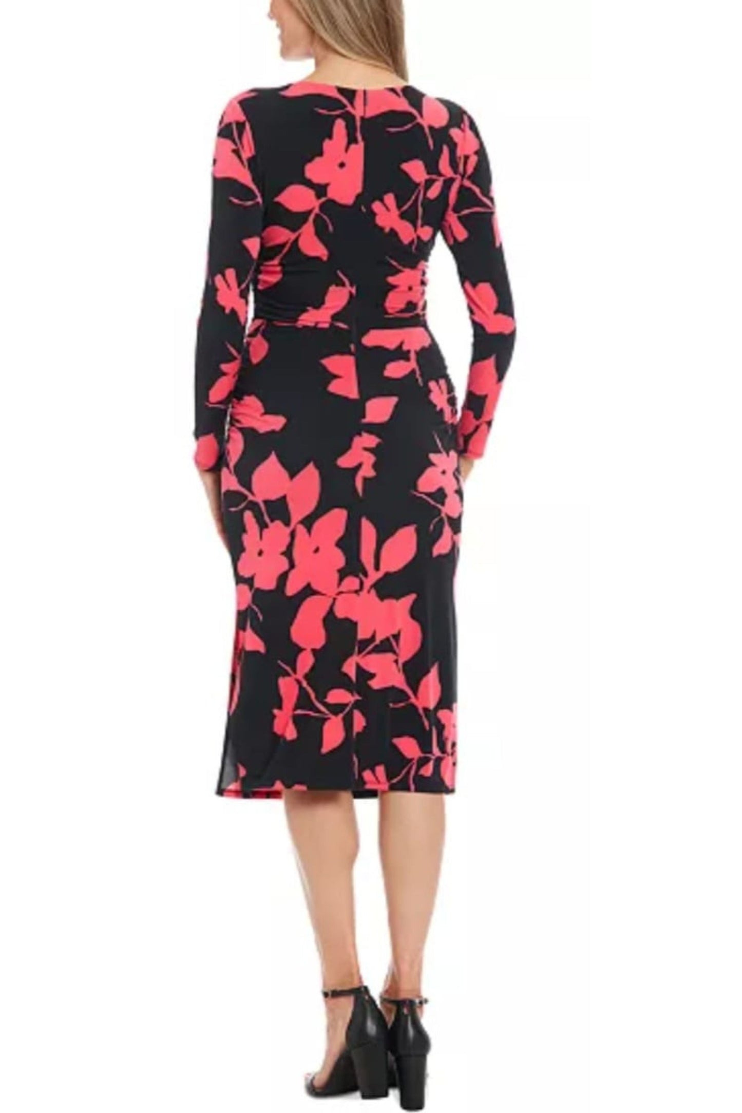 London Times Flower Print Sheath Midi Dress