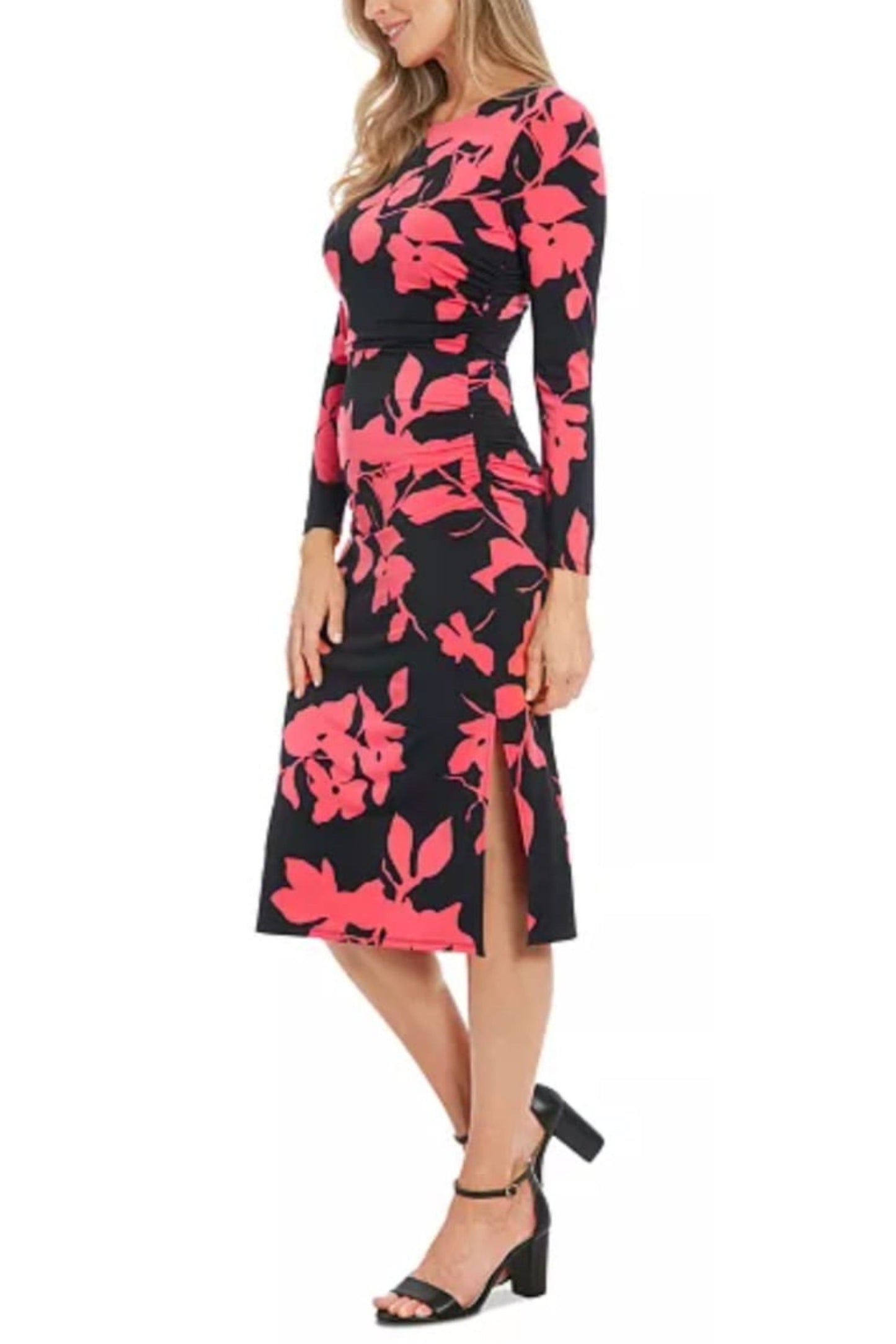 London Times Flower Print Sheath Midi Dress