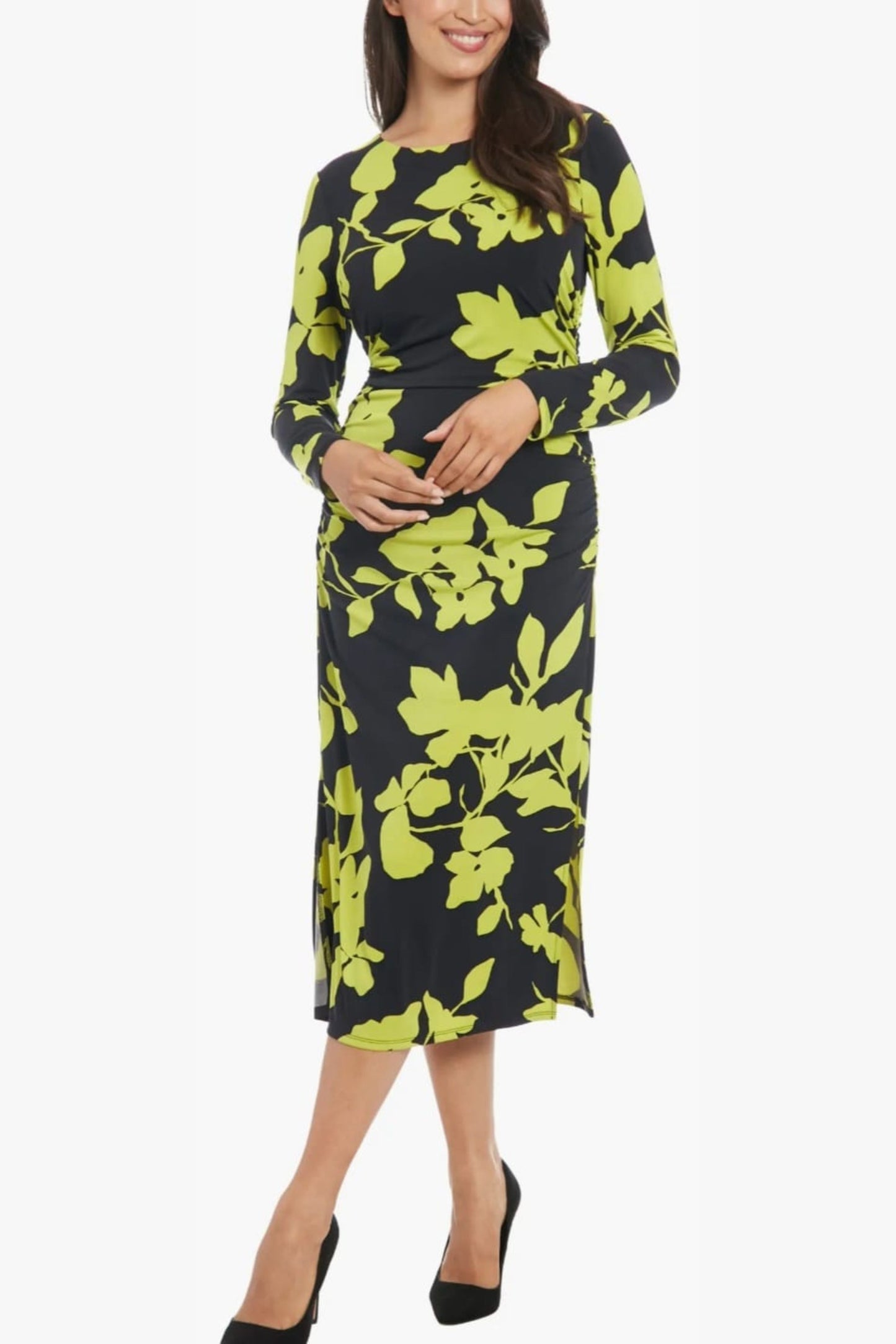 London Times Flower Print Sheath Midi Dress
