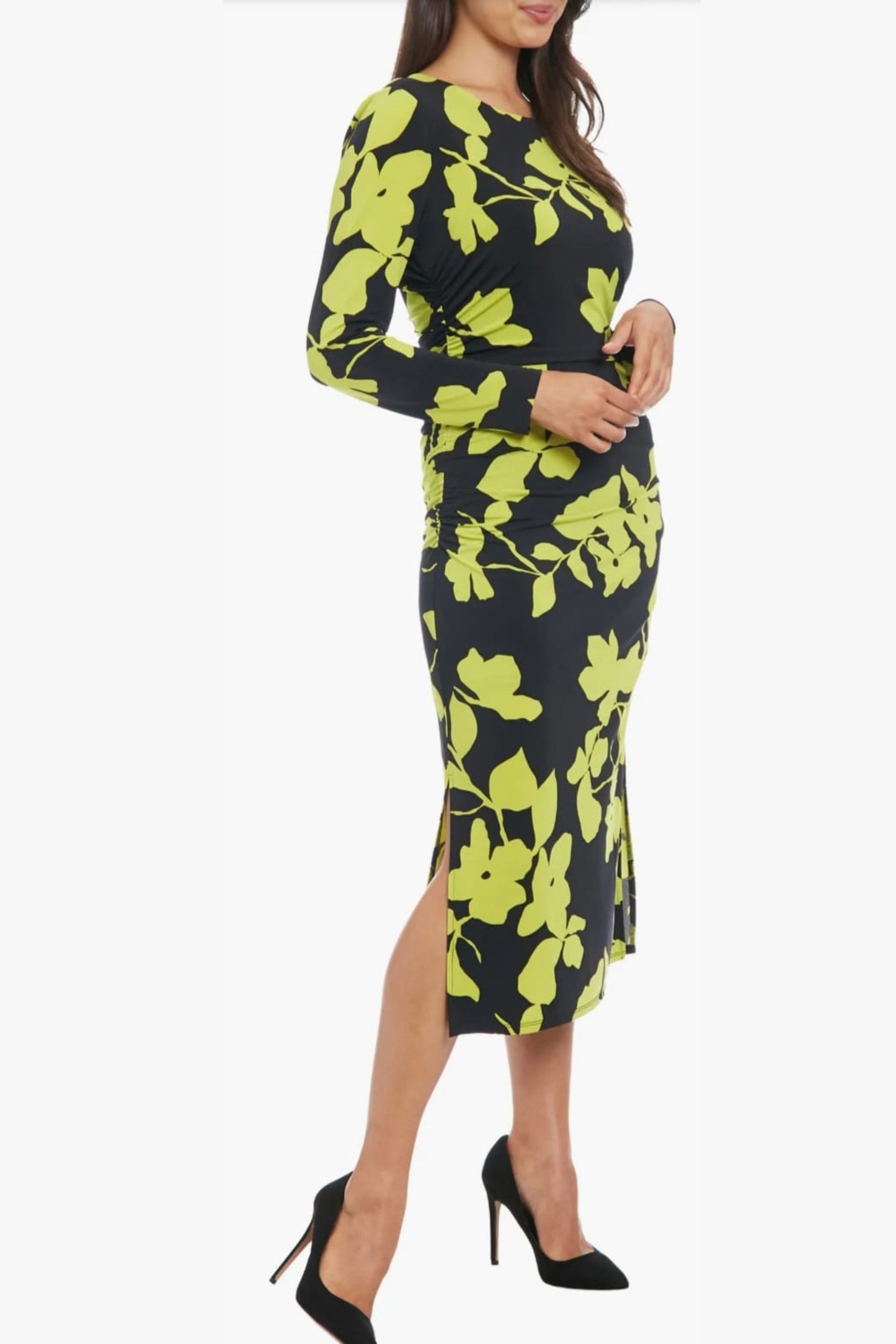 London Times Flower Print Sheath Midi Dress