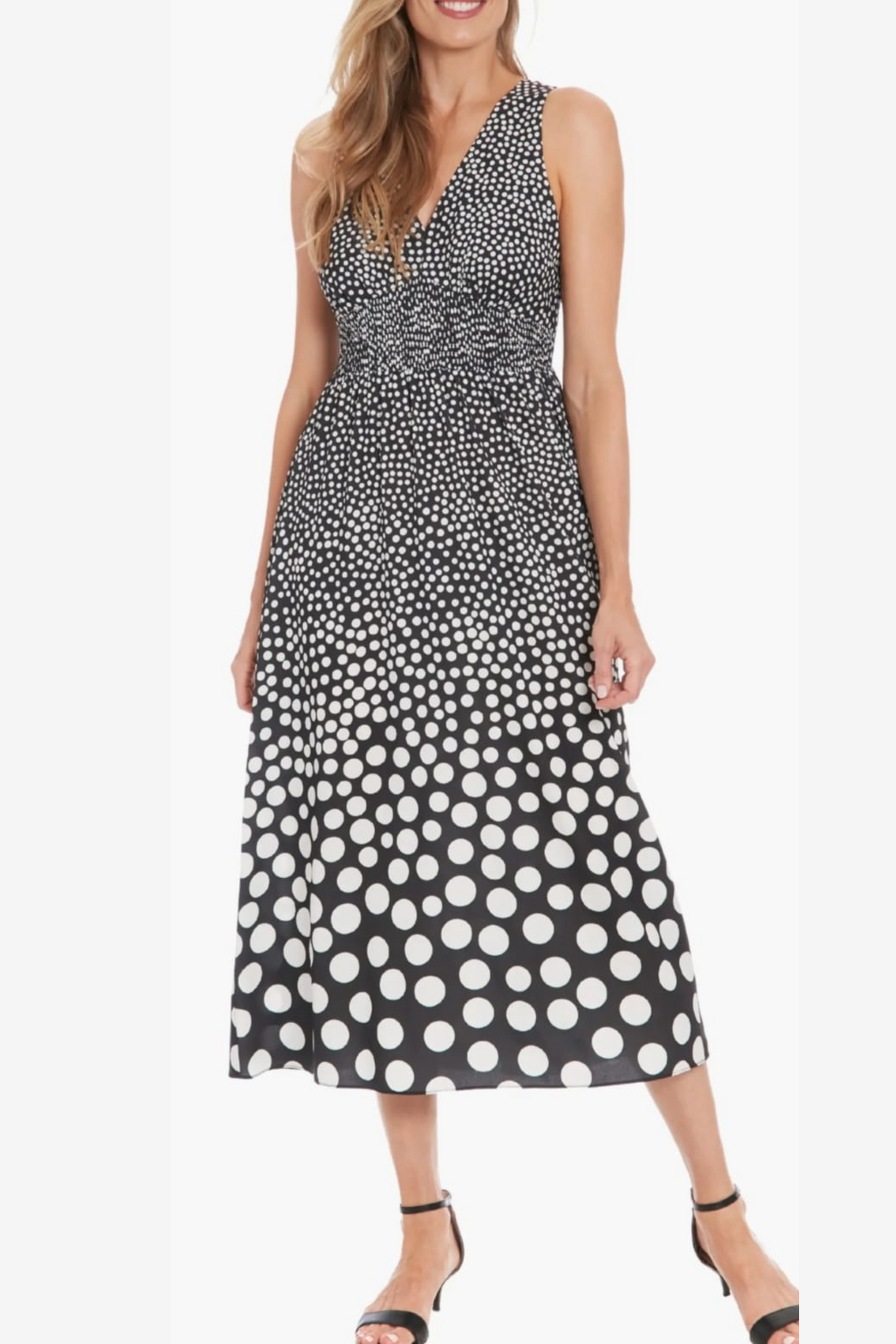London Times Polkadot Sleeveless Midi Dress