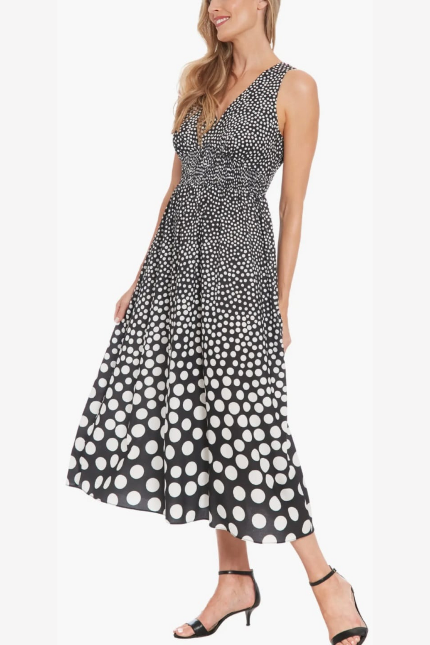 London Times Polkadot Sleeveless Midi Dress
