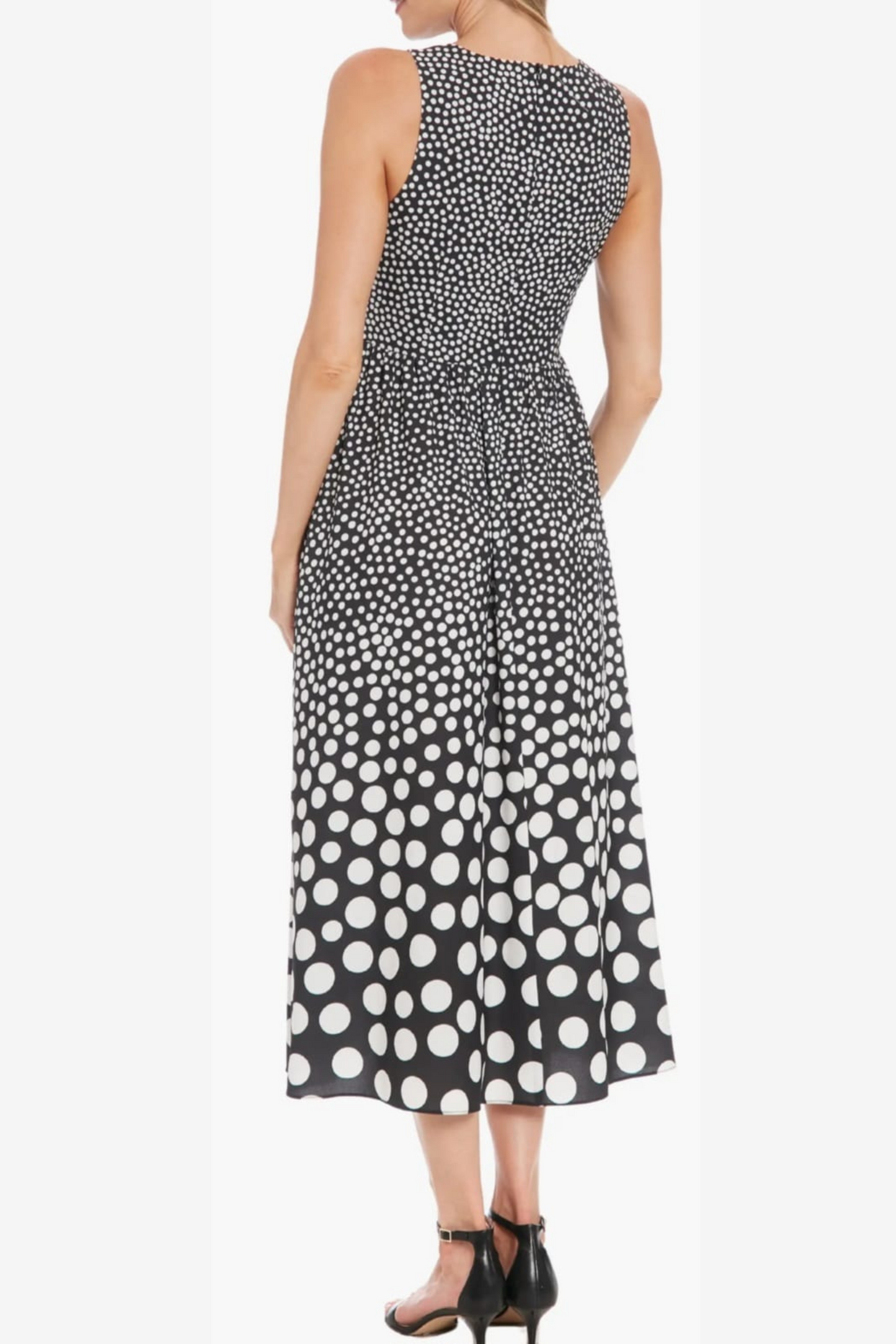London Times Polkadot Sleeveless Midi Dress