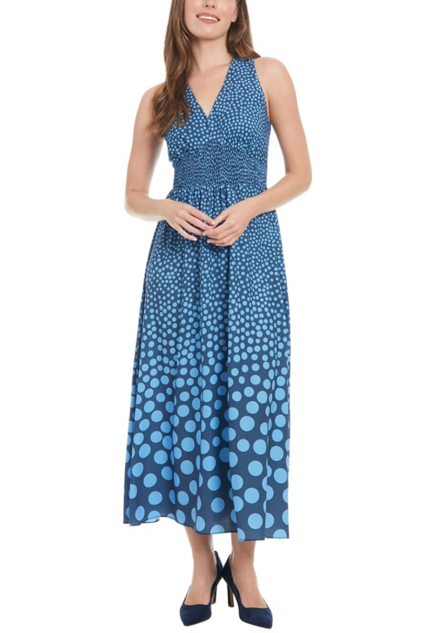 London Times Polkadot Sleeveless Midi Dress