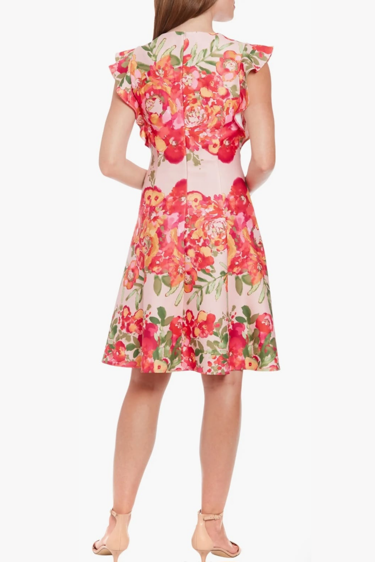 London Times Floral Print Ruffle Sleeve Dress