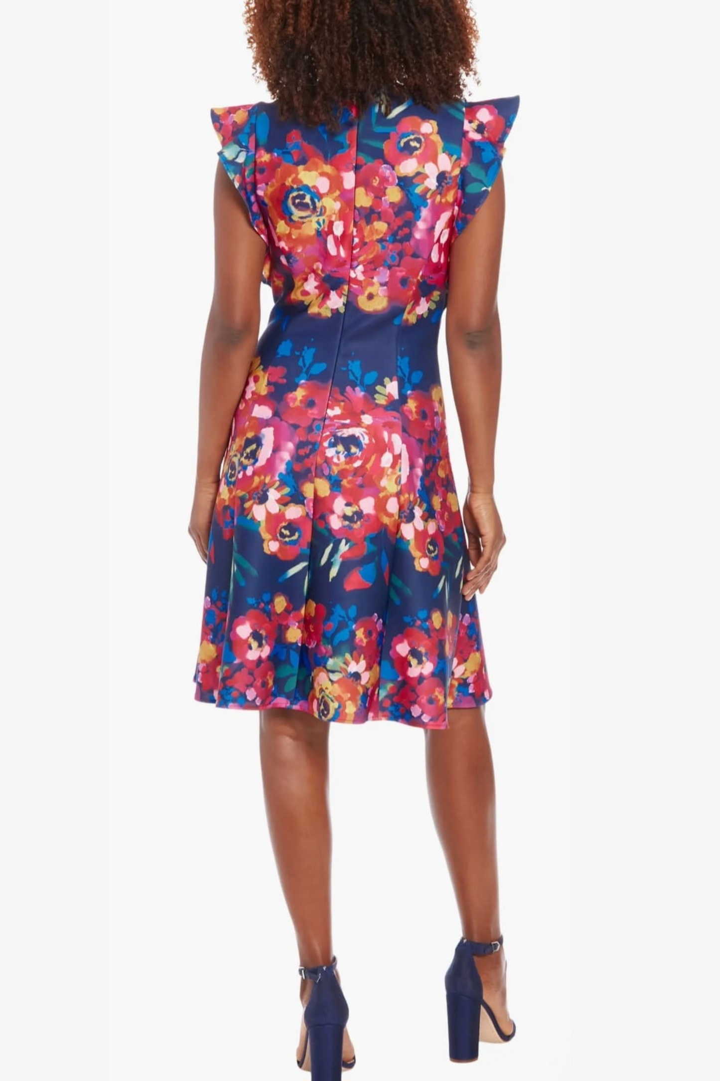 London Times Floral Print Ruffle Sleeve Dress