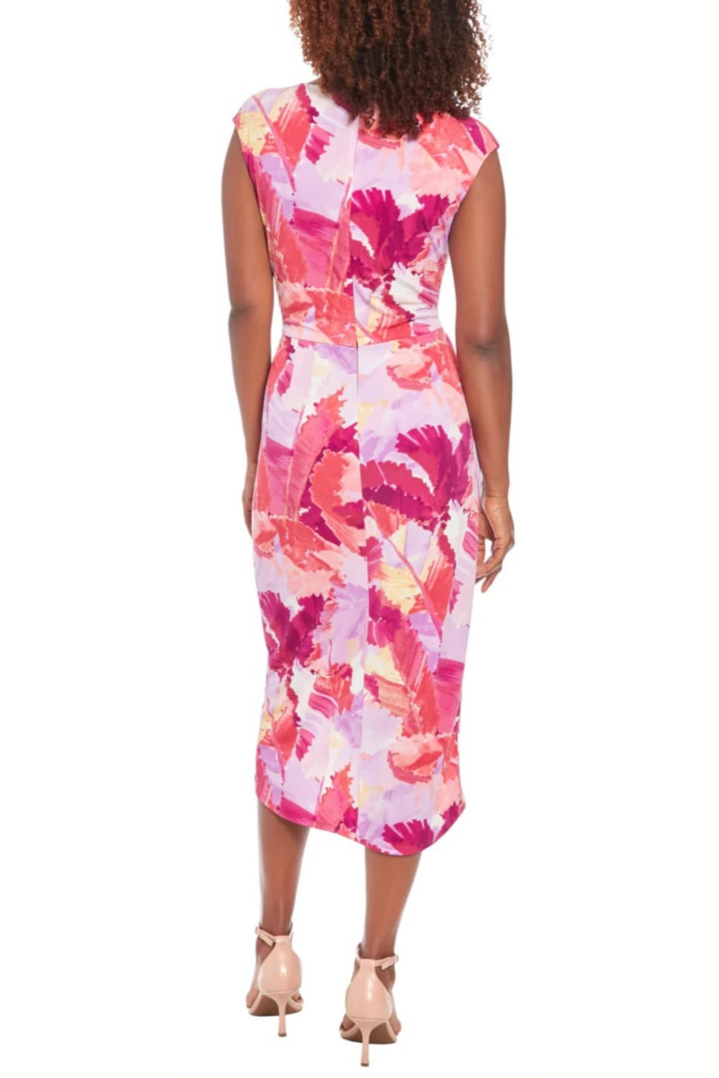London Times Cap Sleeve Multi Print Midi Dress