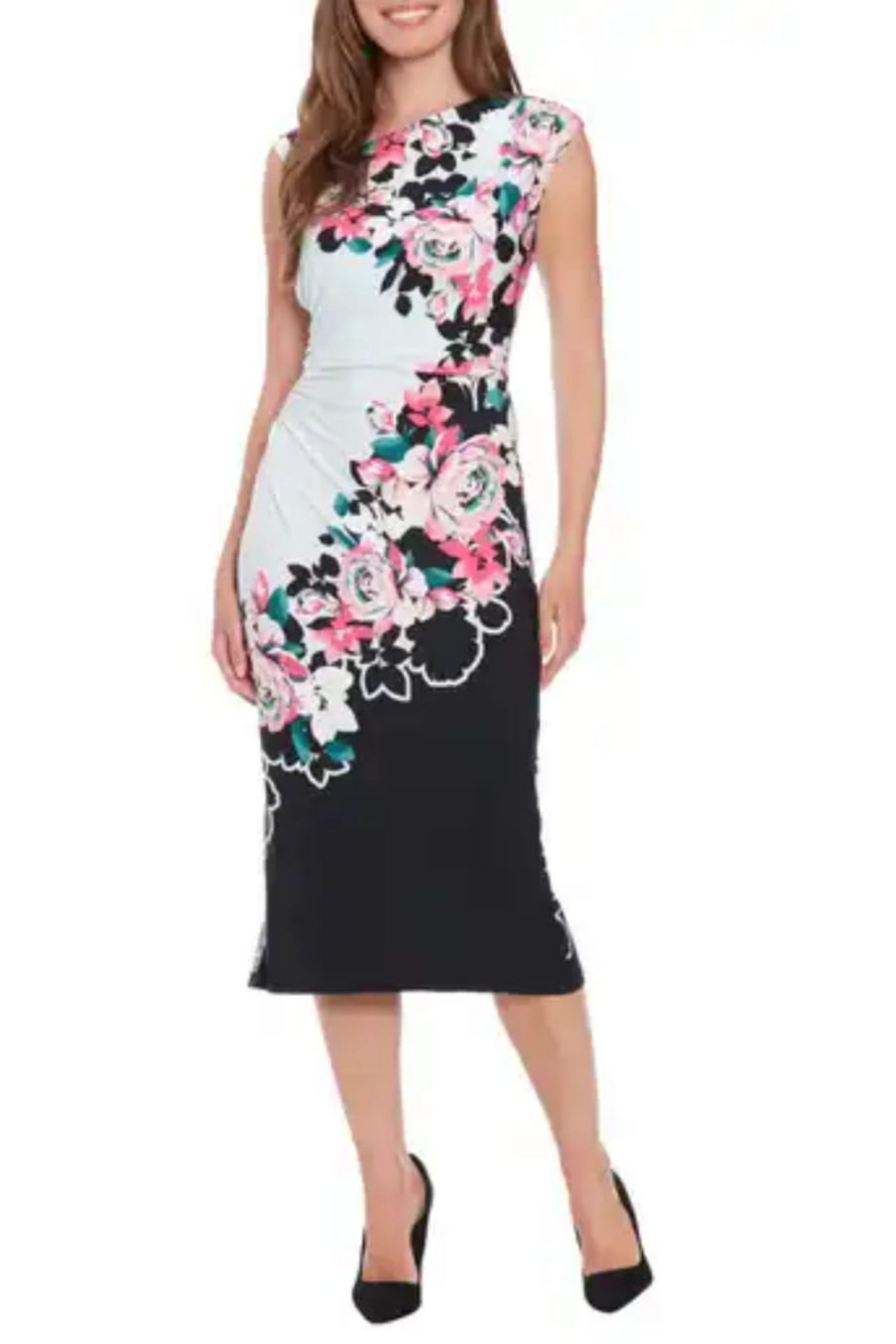 London Times Flower Print Sheath Midi Dress New Yorker's Apparel London Times Flower Print Sheath Midi Dress New Yorker's Apparel