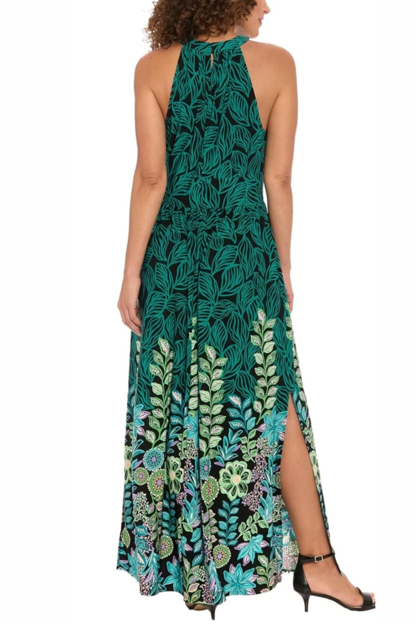 London Times Multi Print High Neck Maxi Dress