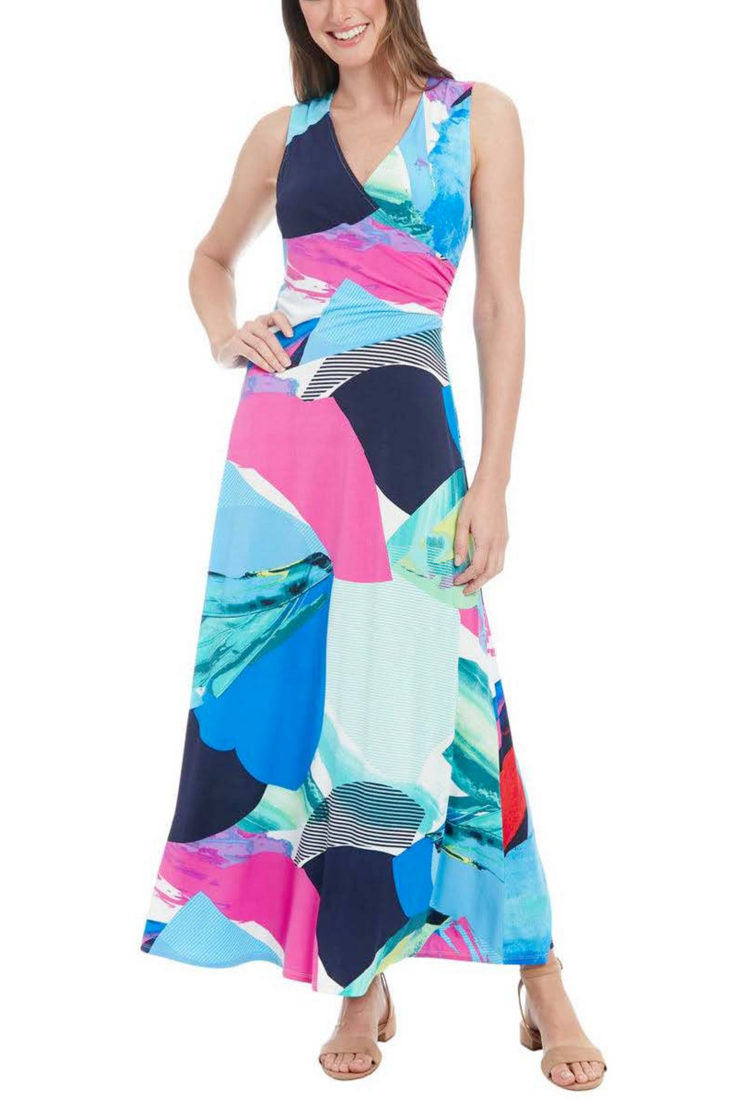 London Times Multi Color Sleeveless Maxi Dress