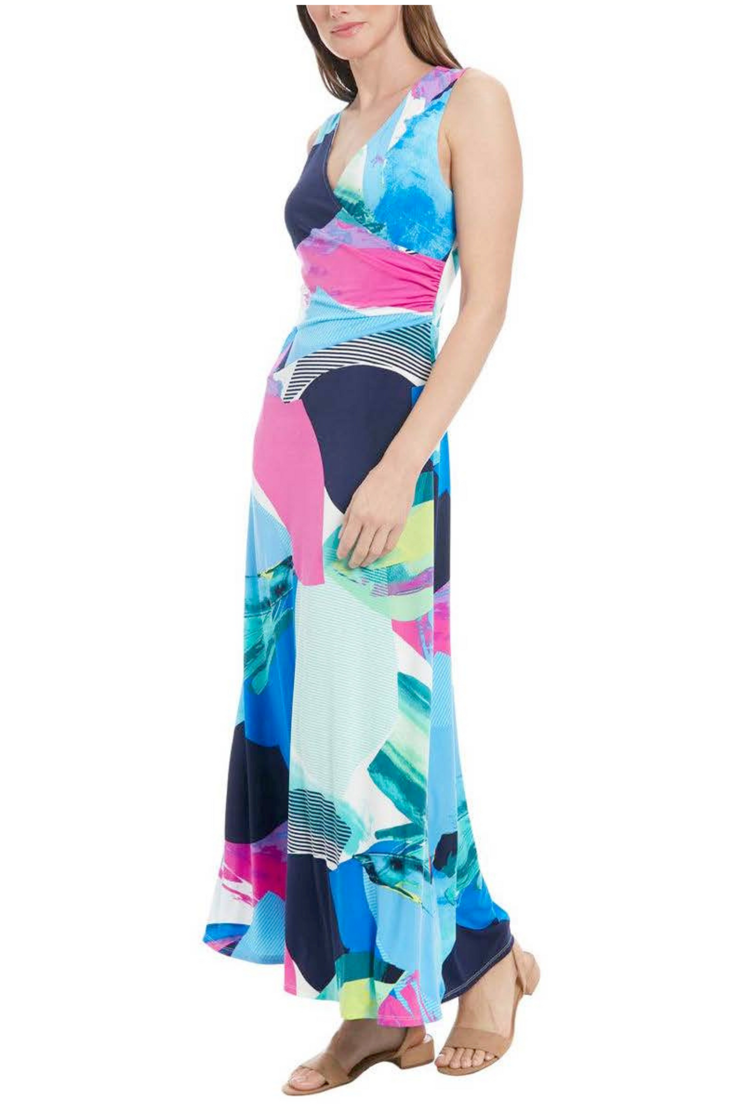 London Times Multi Color Sleeveless Maxi Dress