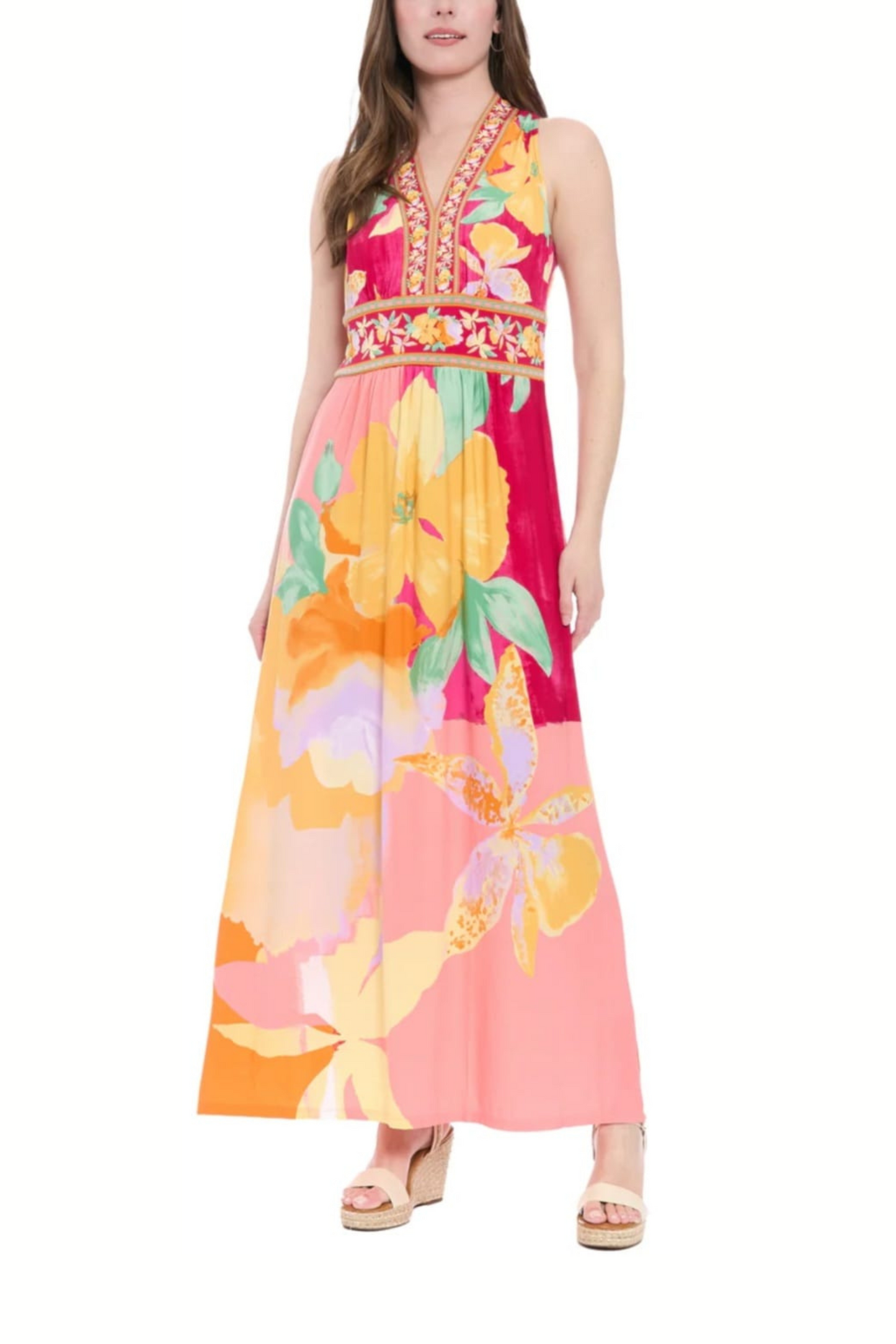 London Times Floral Print Maxi Dress