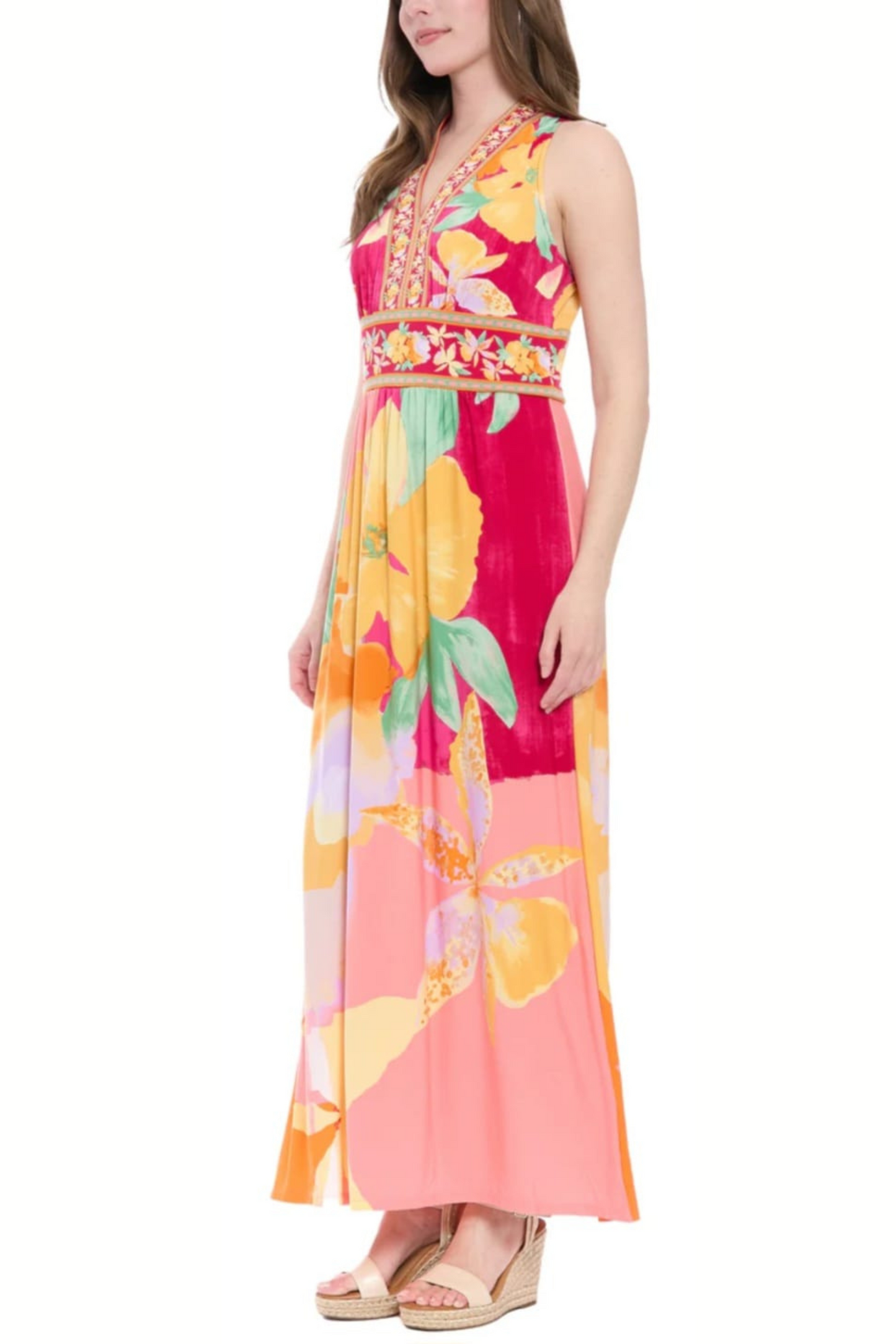 London Times Floral Print Maxi Dress