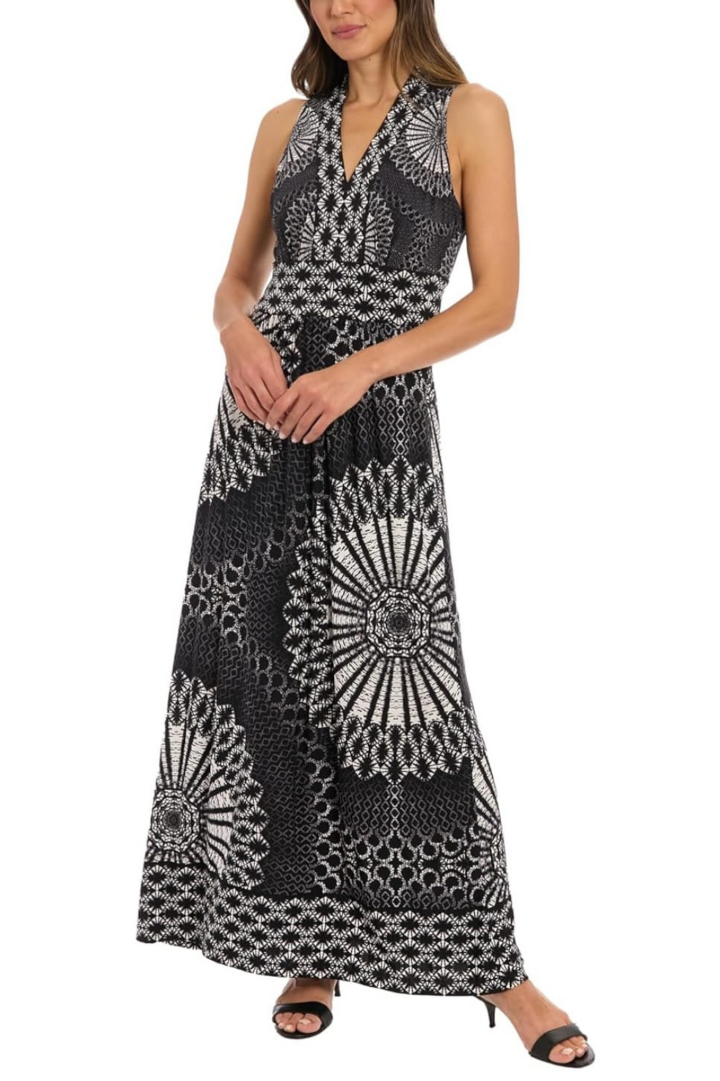 London Times Multi Print Sleeveless Maxi Dress