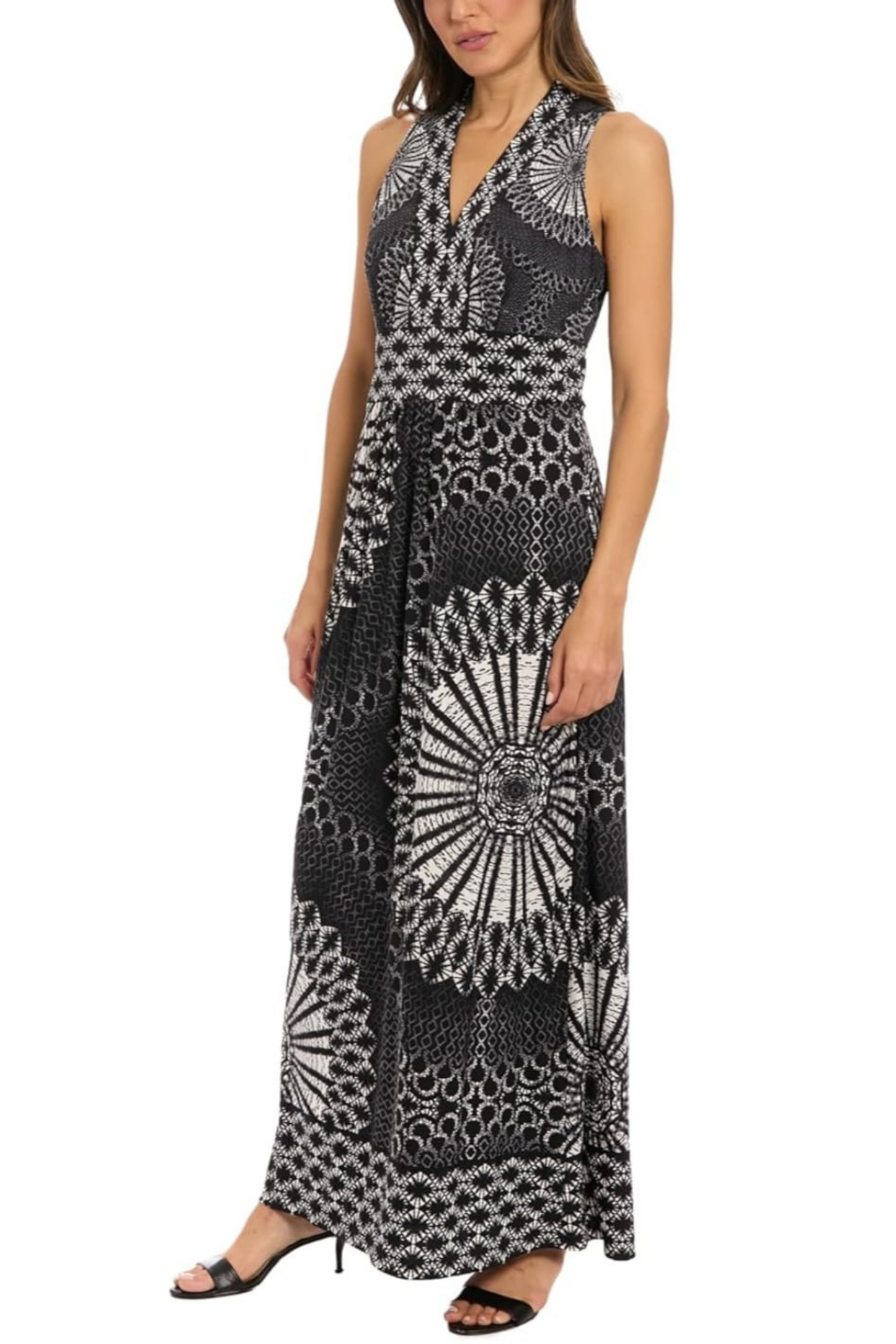 London Times Multi Print Sleeveless Maxi Dress
