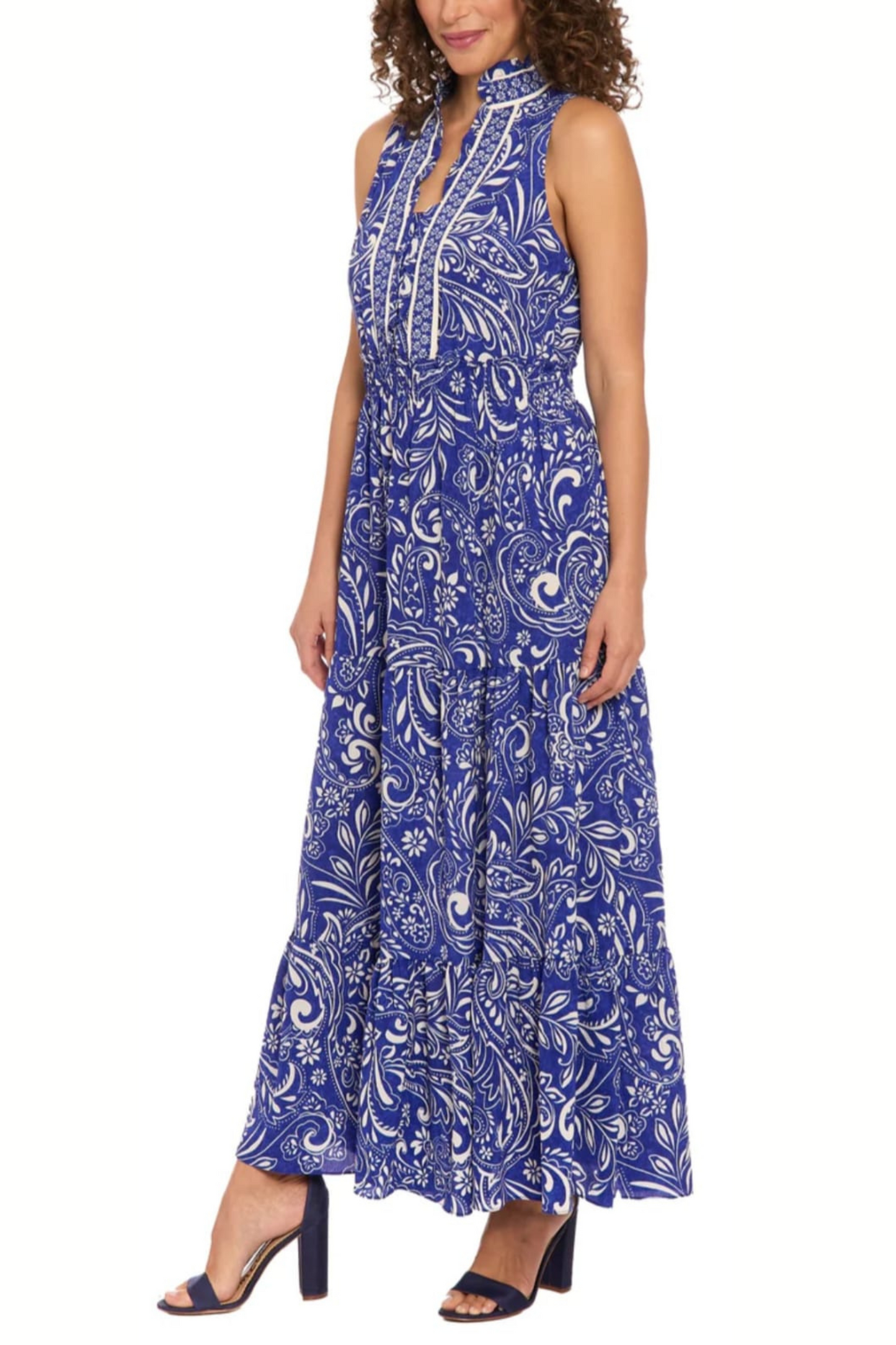 London Times High Neck Multi Print Maxi Dress