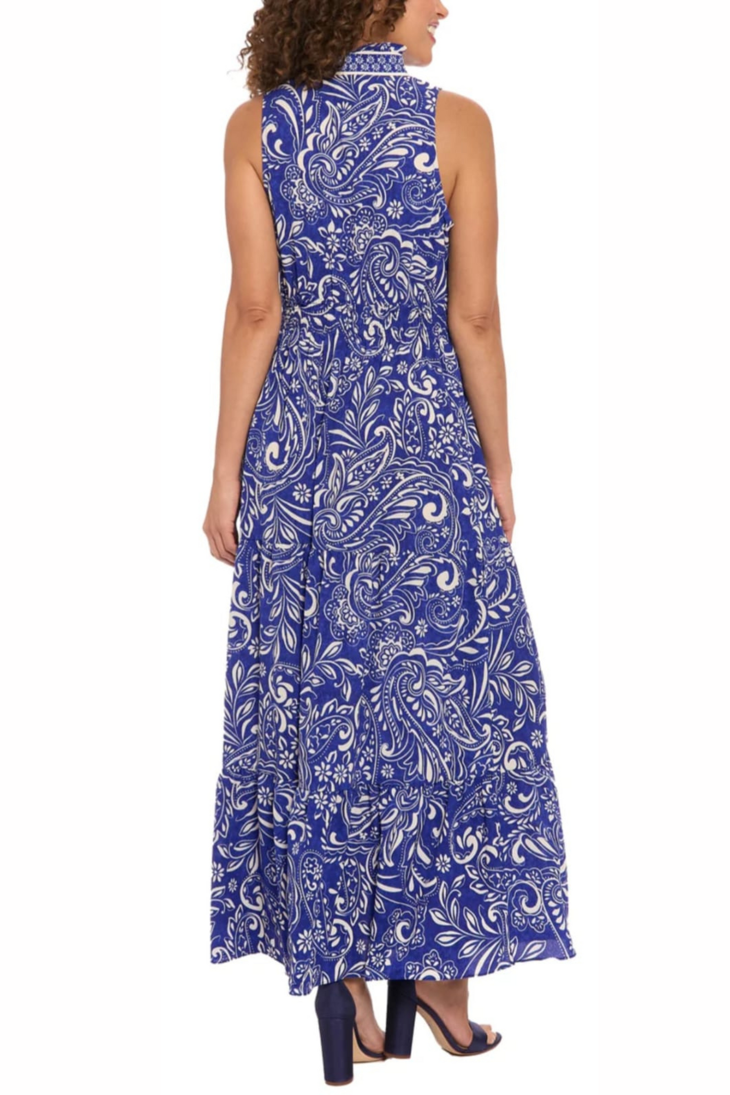 London Times High Neck Multi Print Maxi Dress