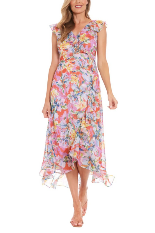 London Times Floral Print Hi-Lo Maxi Dress