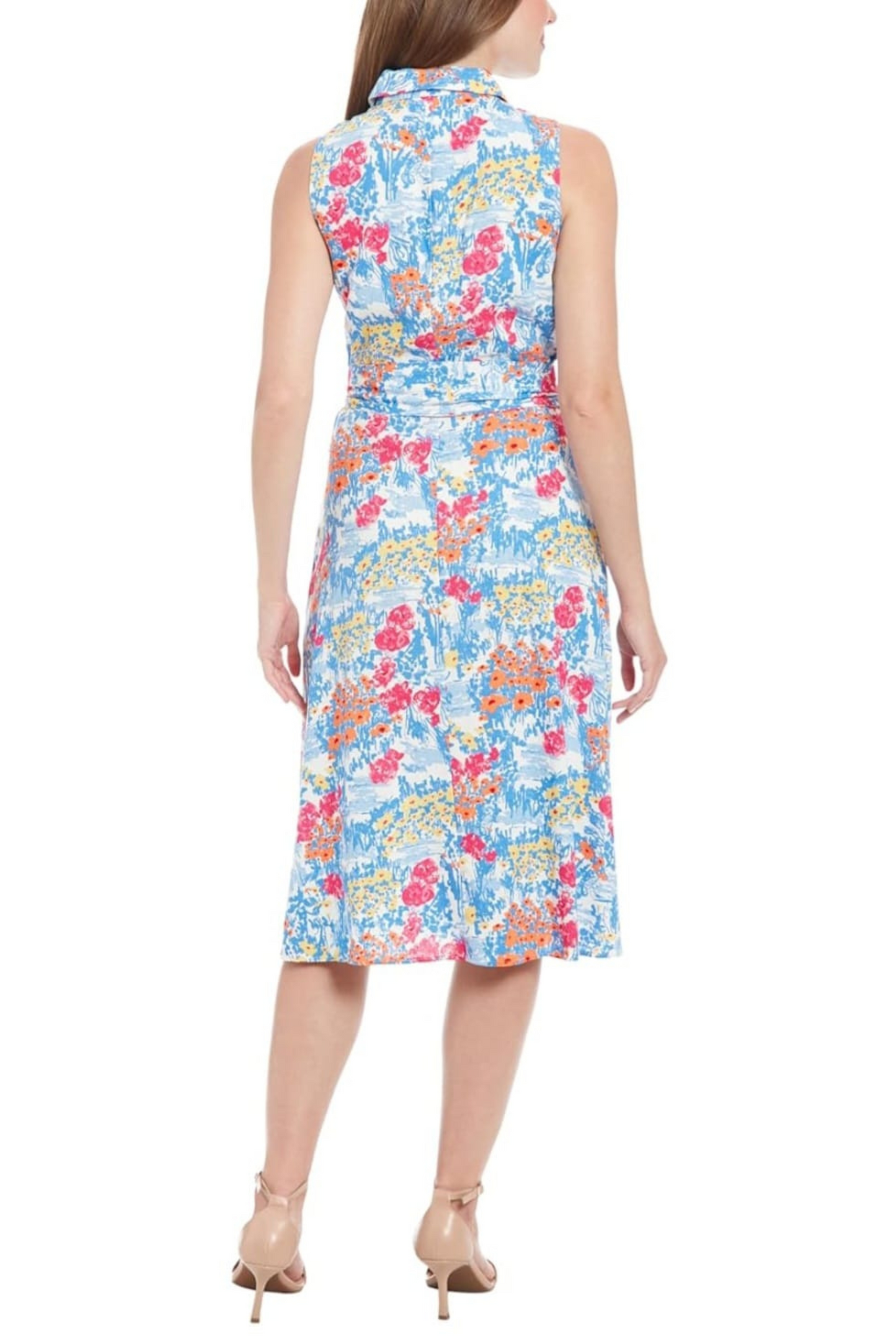 London Times Floral Collared A-Line Midi Dress