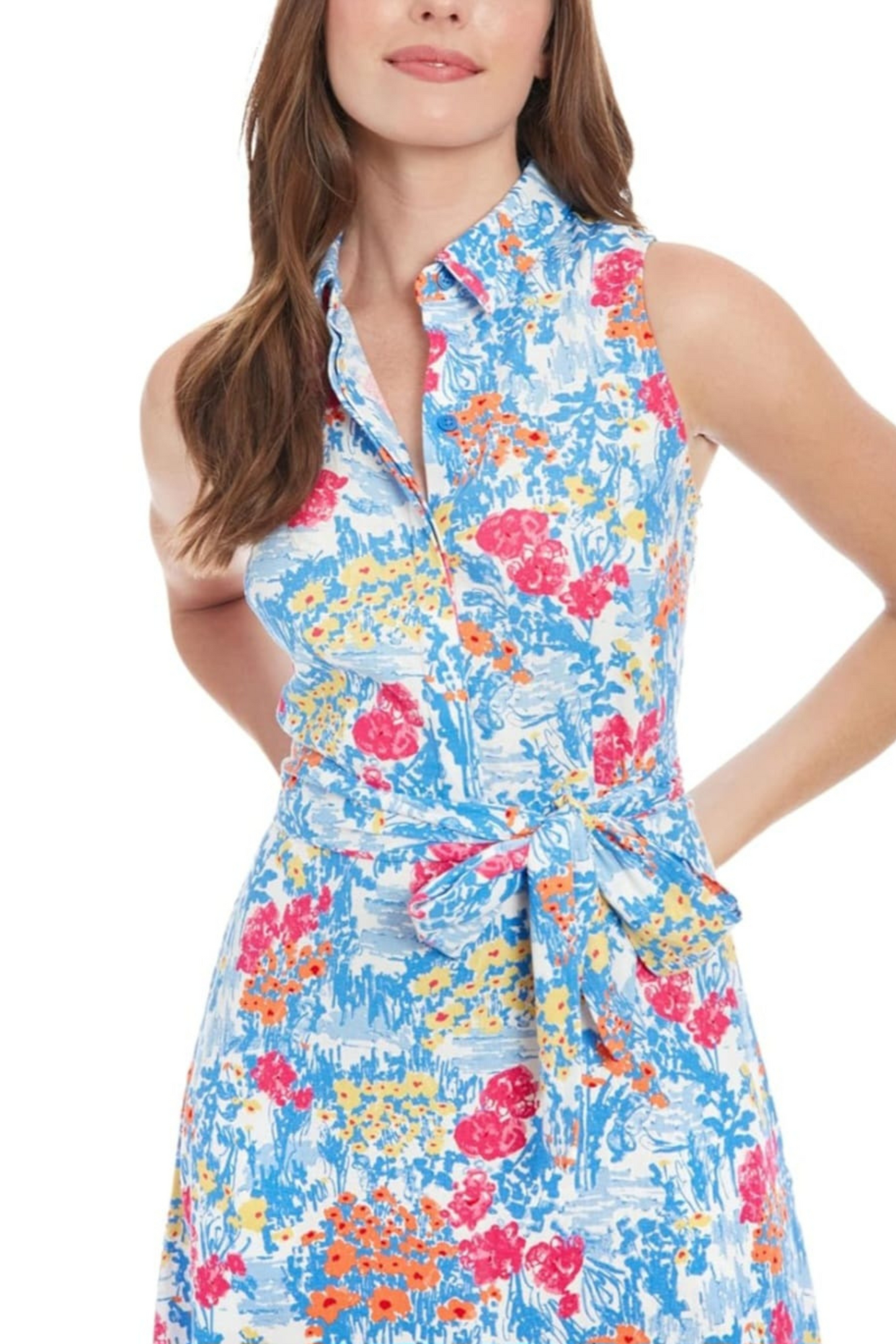 London Times Floral Collared A-Line Midi Dress