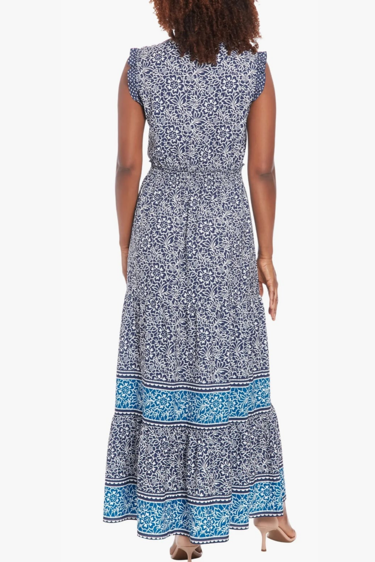 London Times High Neck Multi Print Maxi Dress