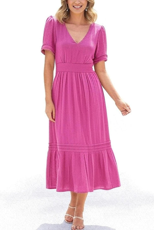 London Times Short Sleeve A-Line Midi Dress