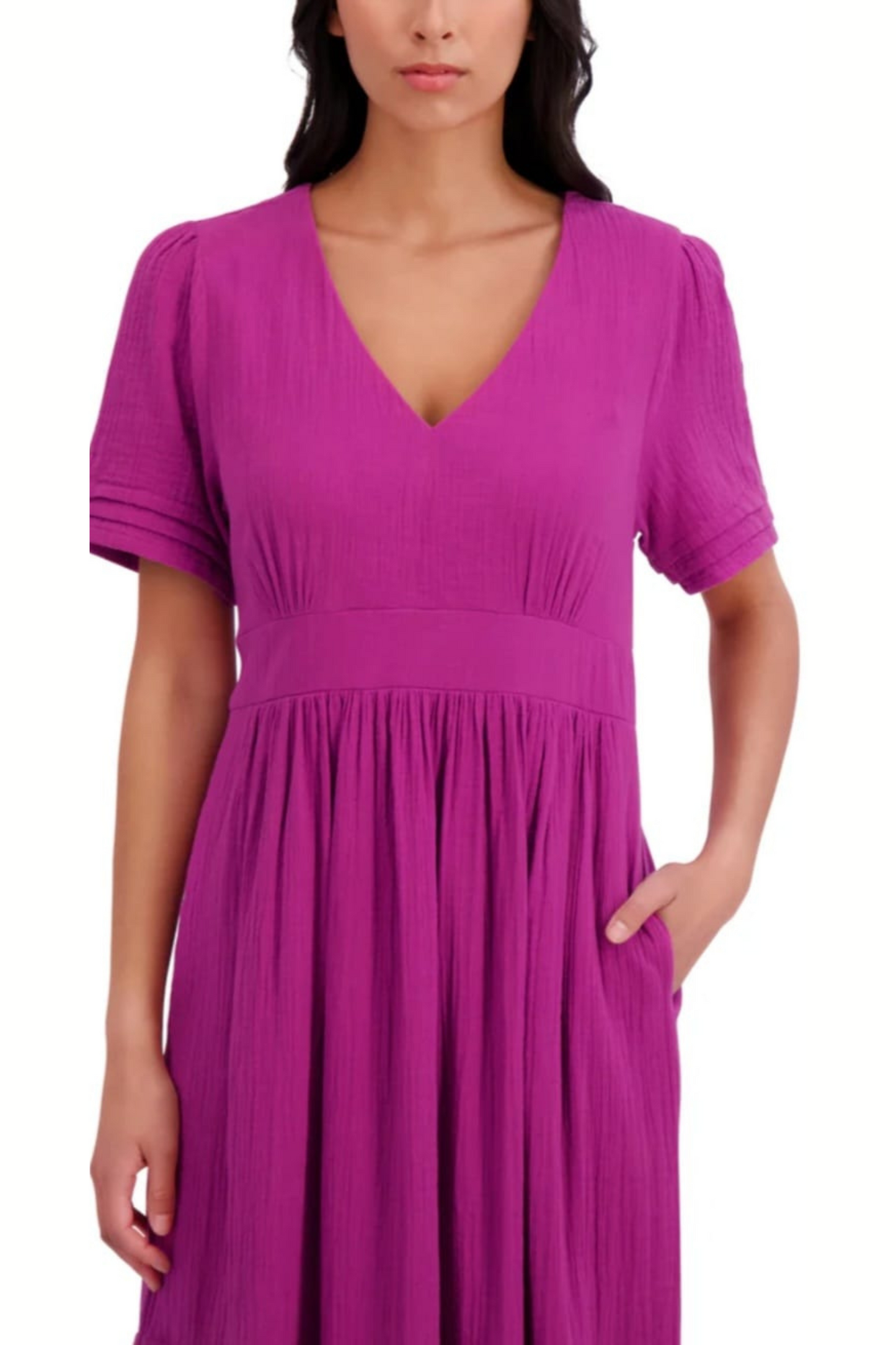 London Times Short Sleeve A-Line Midi Dress