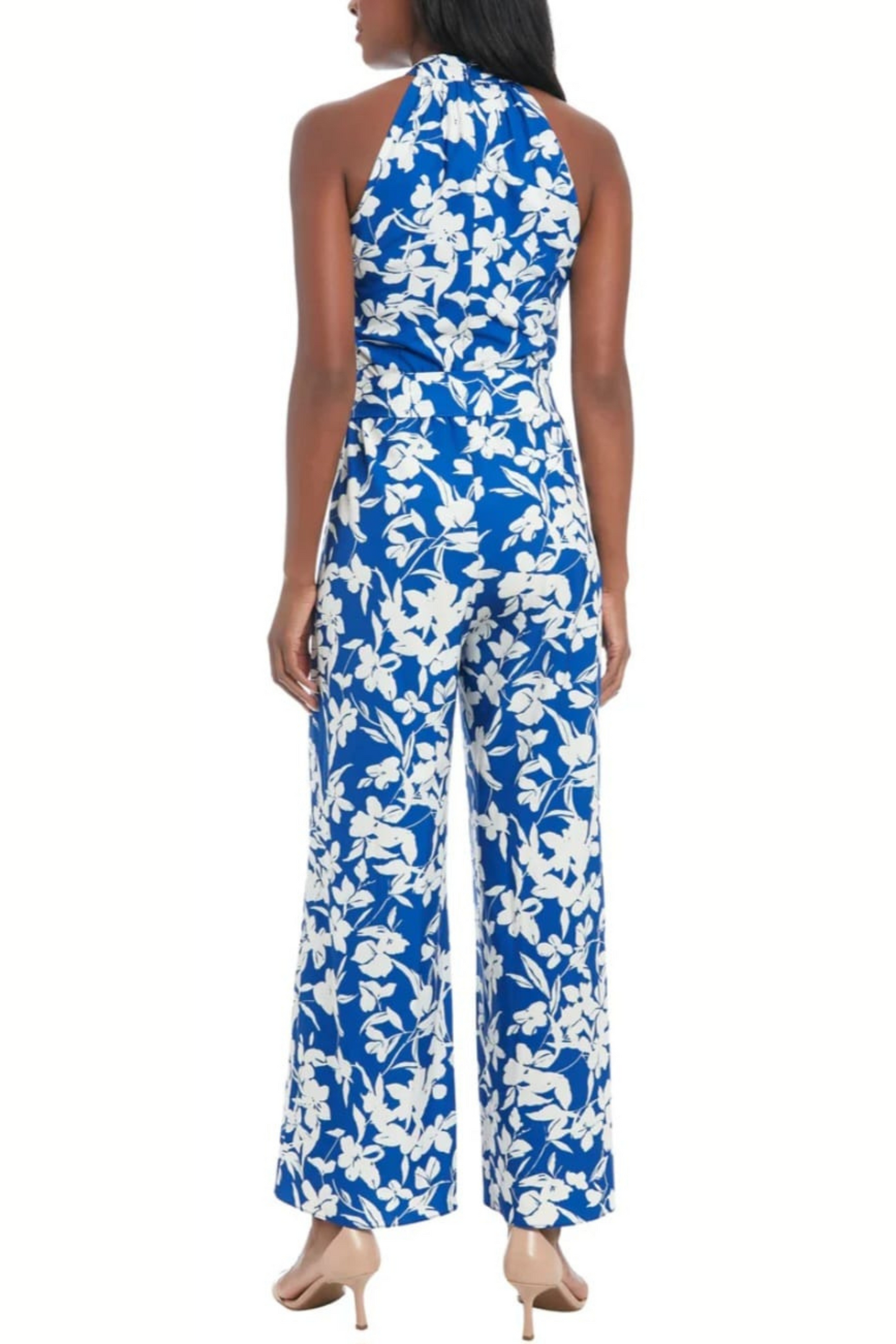 London Times Floral Print Halter Jumpsuit