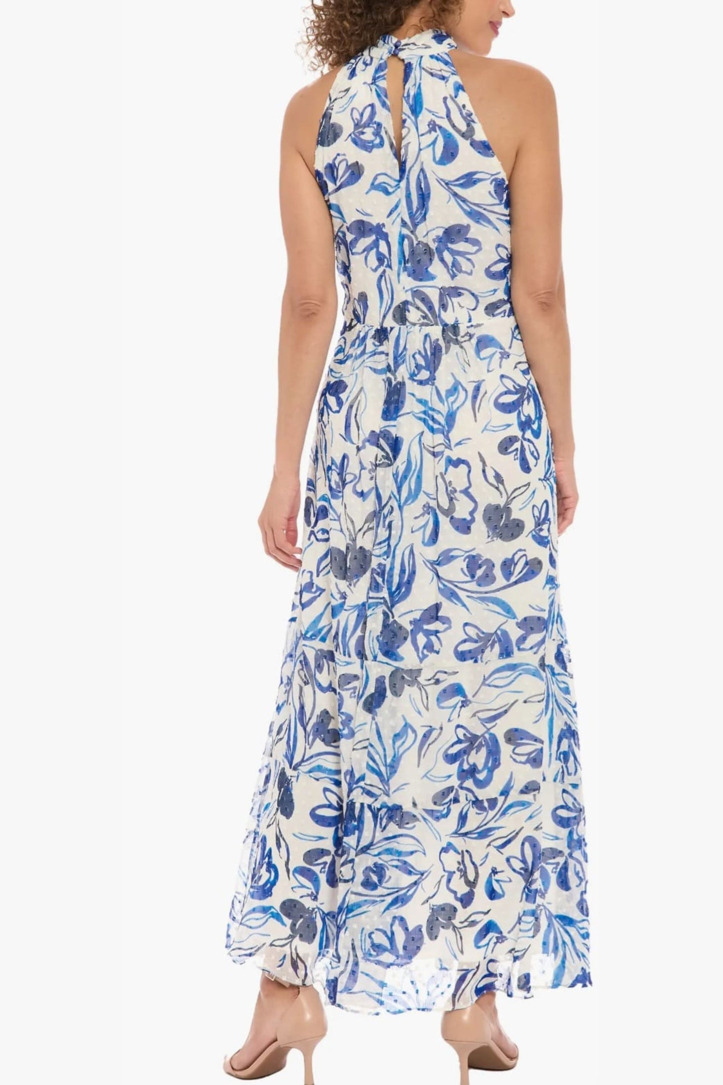 London Times Clip Dot Floral Print Maxi Dress
