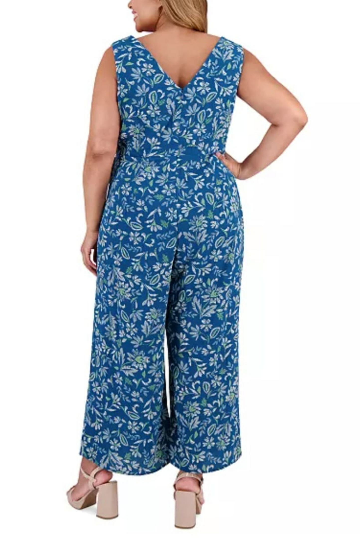 London Times Floral Print Sleeveless Jumpsuit