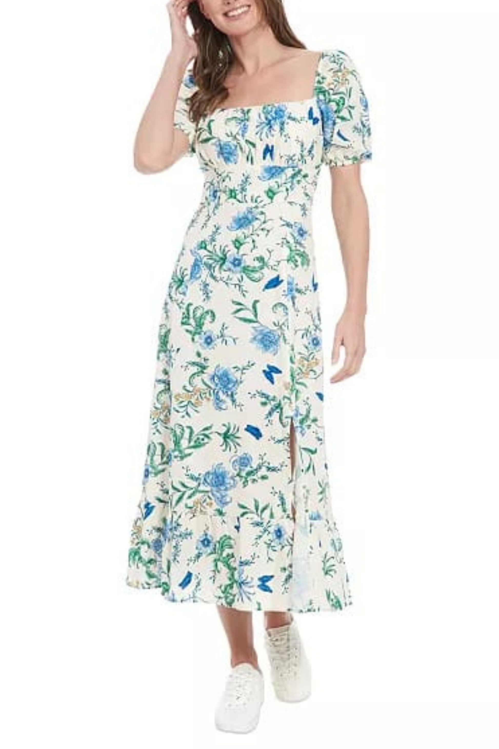 London Times Puff Sleeve Flower Print Maxi Dress London Times Puff Sleeve Flower Print Maxi Dress