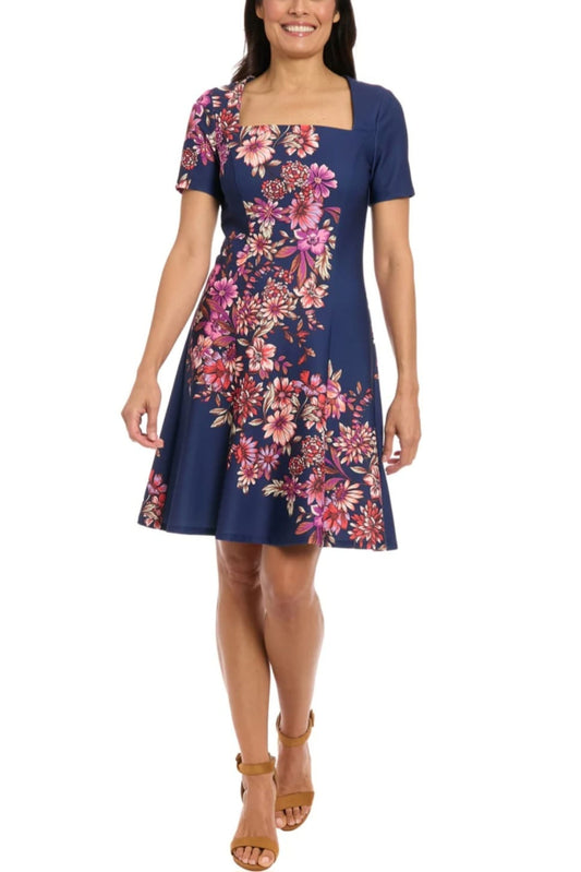 London Times Floral Print A-Line Dress