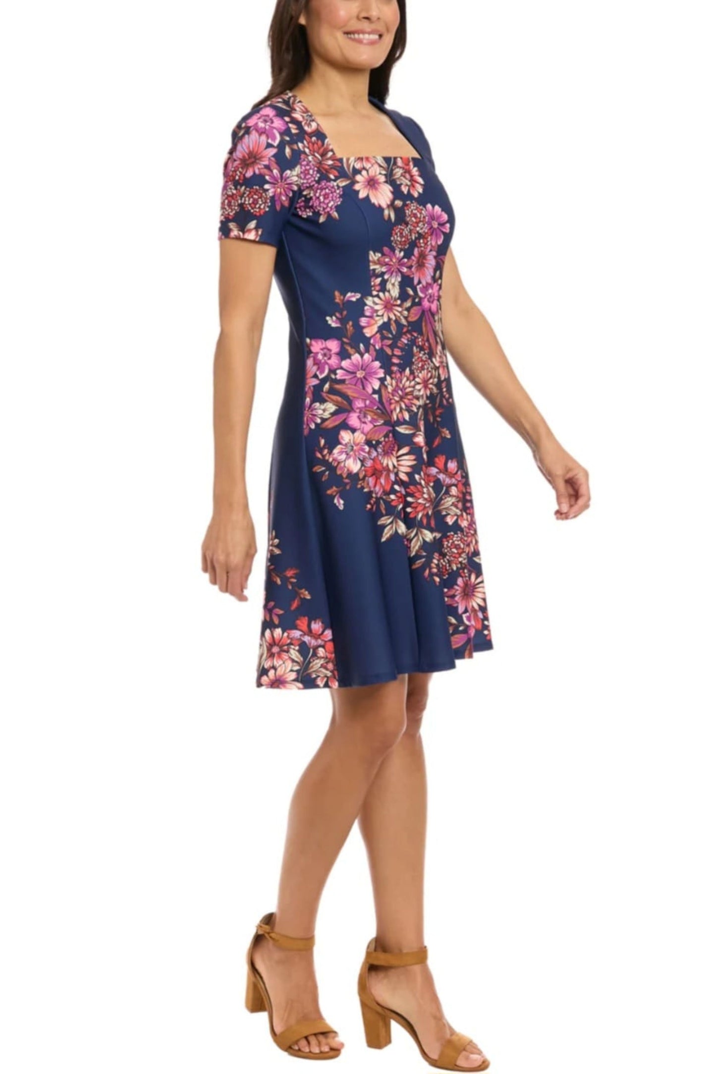 London Times Floral Print A-Line Dress