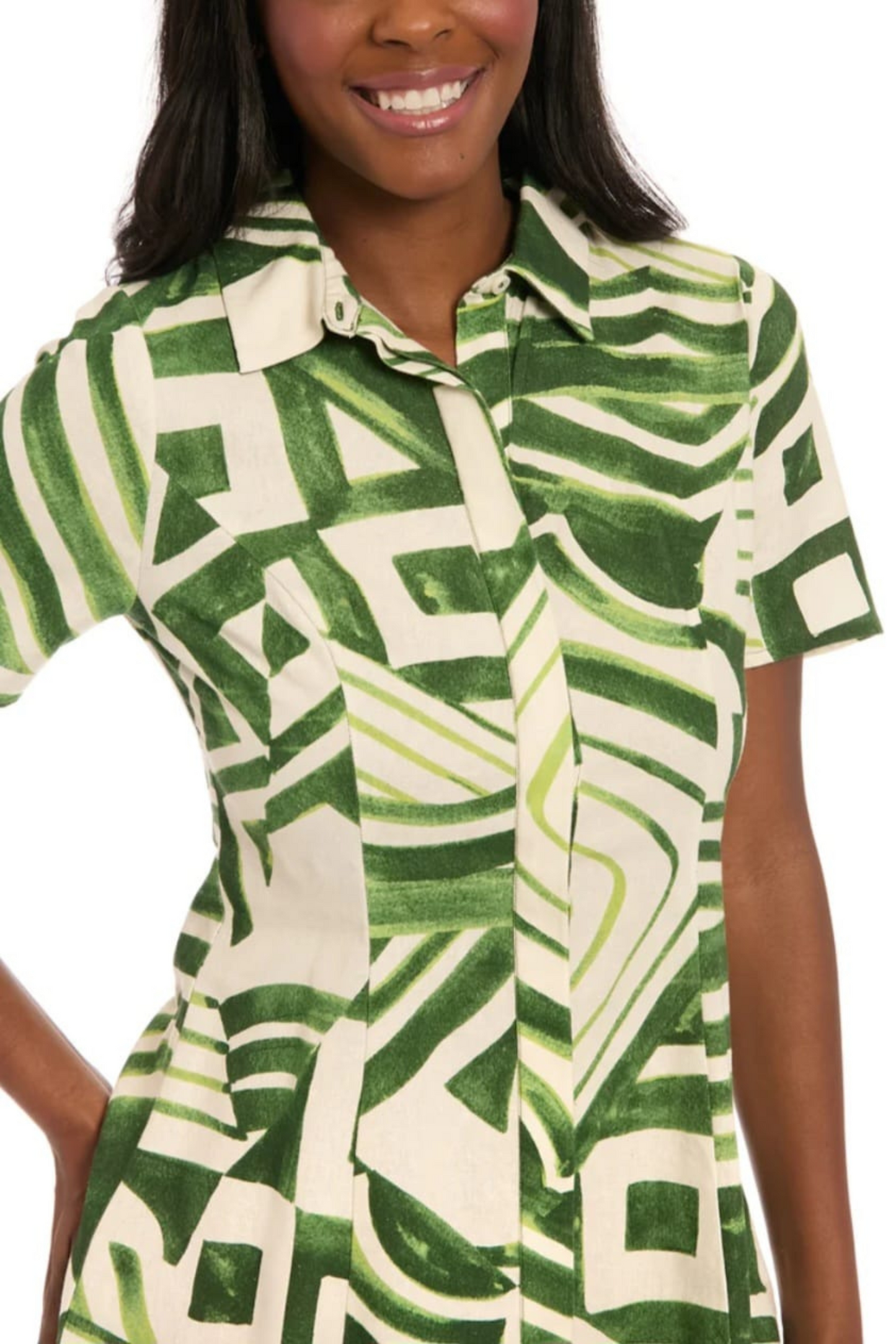 London Times Abstract Print Button Down Dress