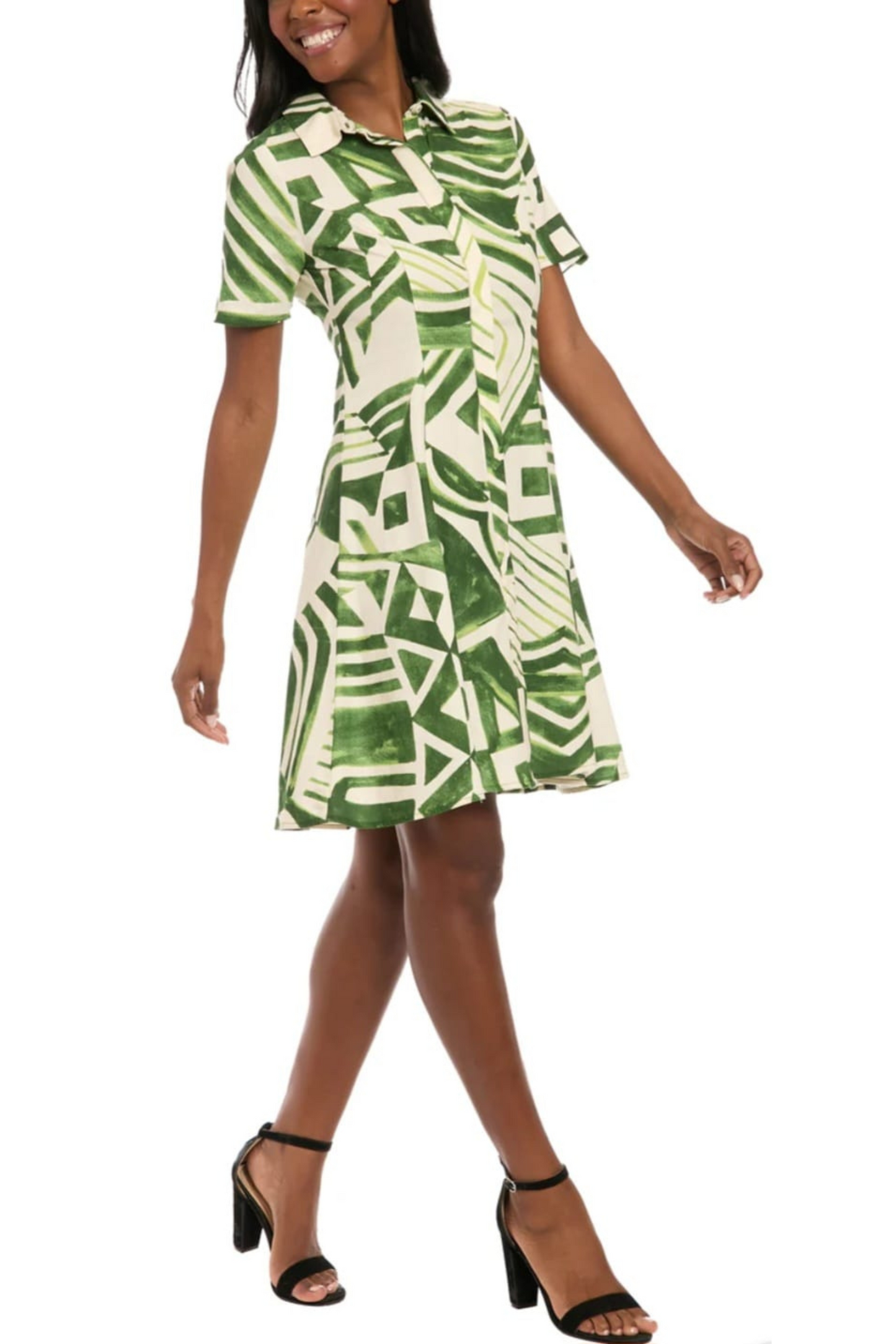 London Times Abstract Print Button Down Dress