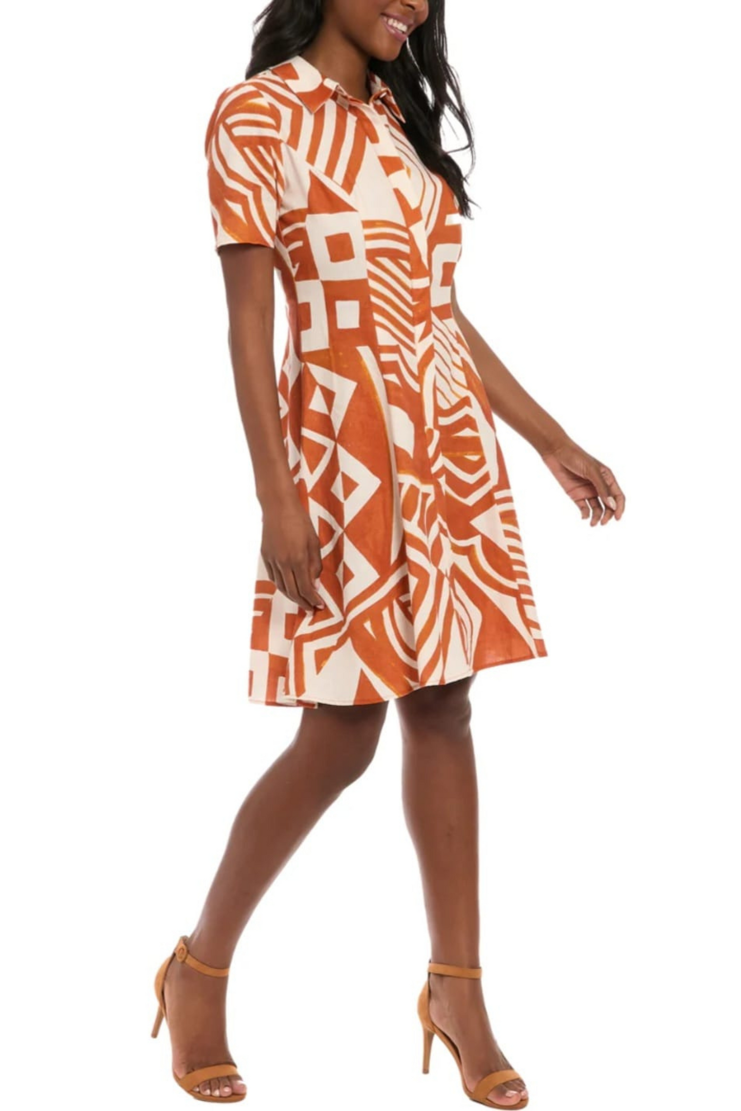 London Times Abstract Print Button Down Dress