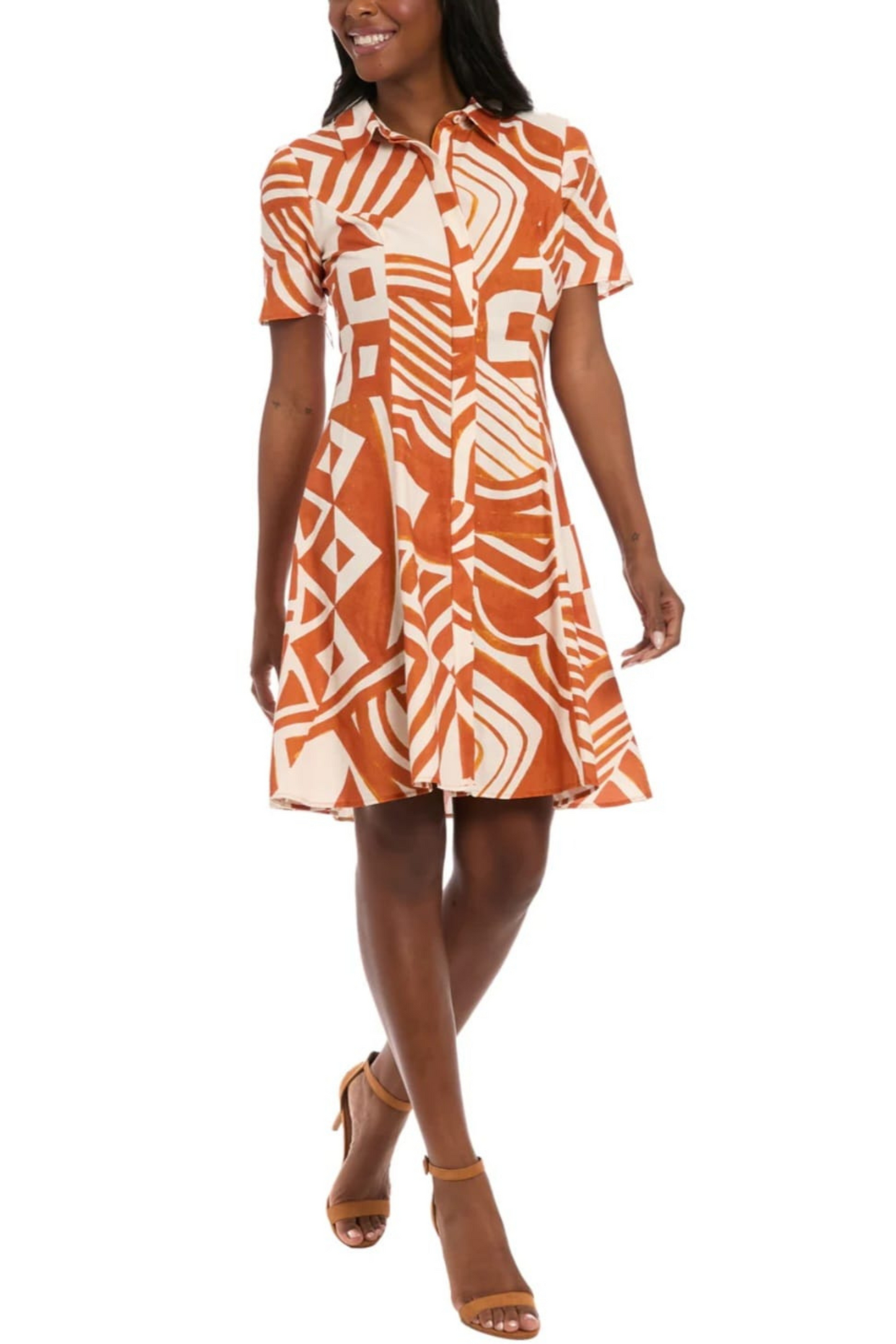 London Times Abstract Print Button Down Dress