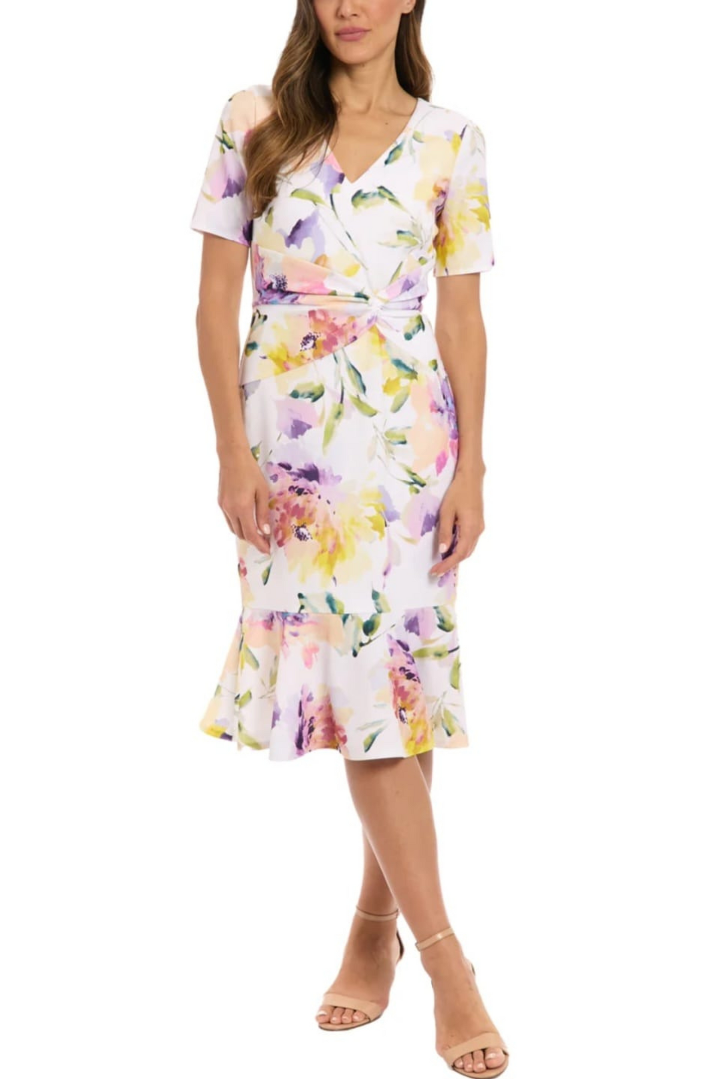 London Times Floral Print Sheath Midi Dress