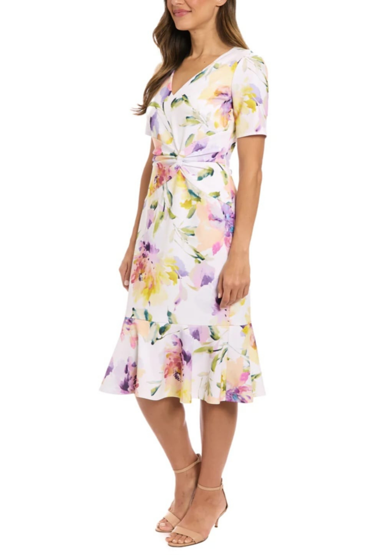 London Times Floral Print Sheath Midi Dress