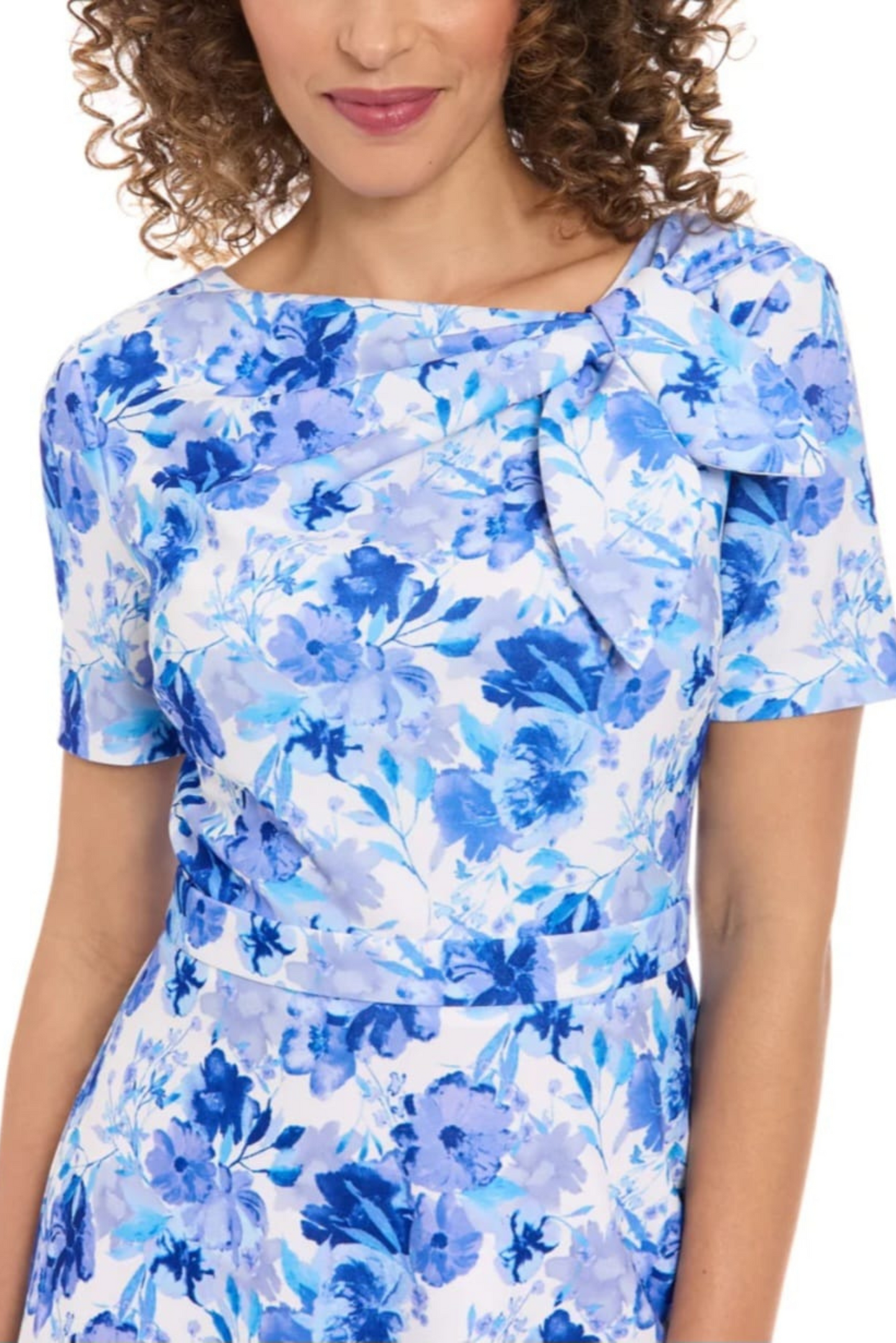 London Times Floral Print A-Line Midi Dress