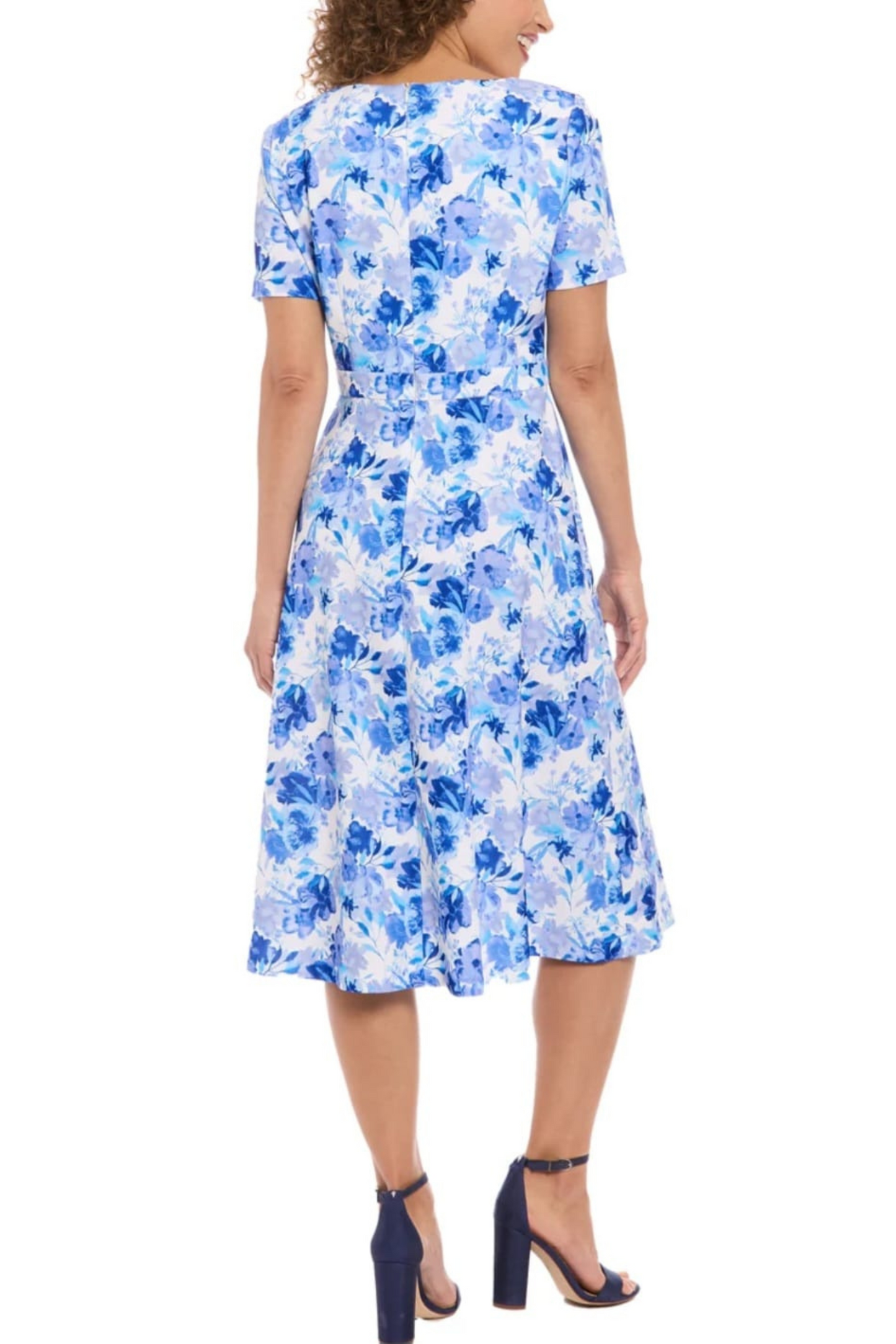 London Times Floral Print A-Line Midi Dress